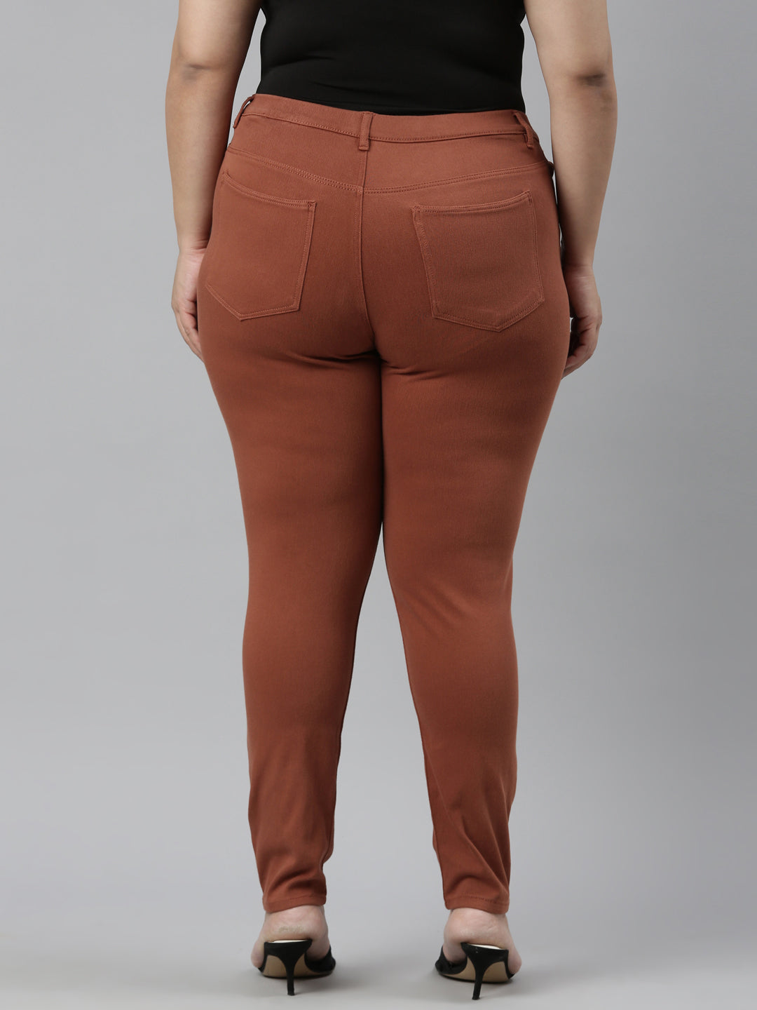 Reddish Brown Cotton Polyester Super Stretch Jeggings