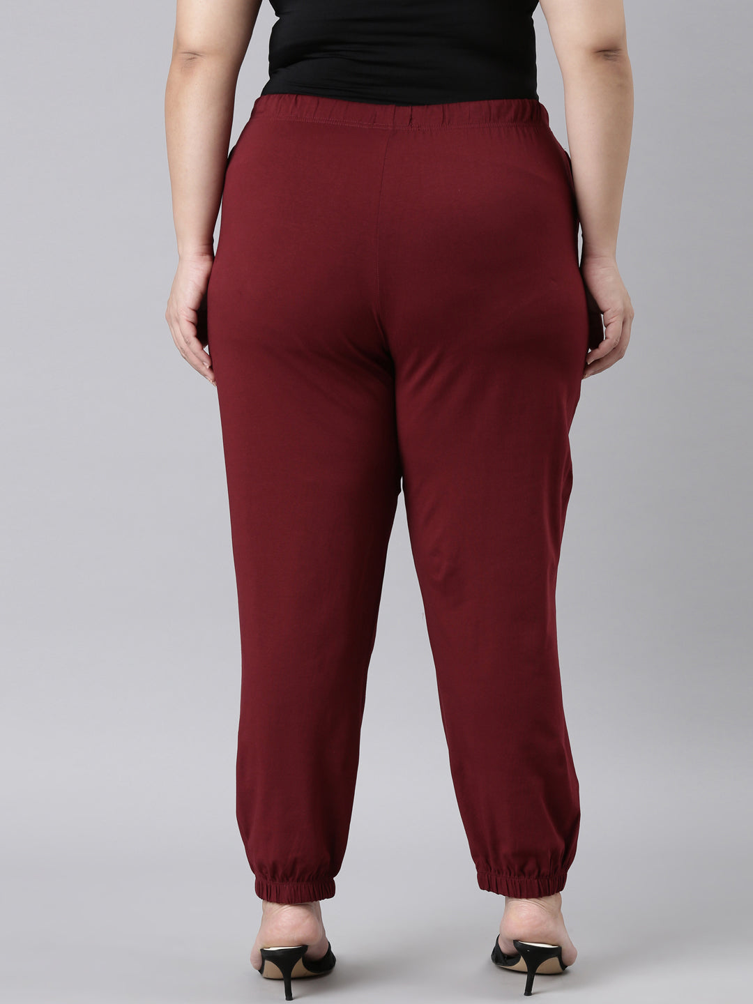 Maroon Cotton Stretch Casual Joggers