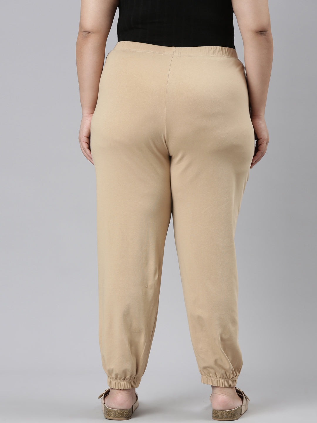 Beige Cotton Stretch Casual Joggers