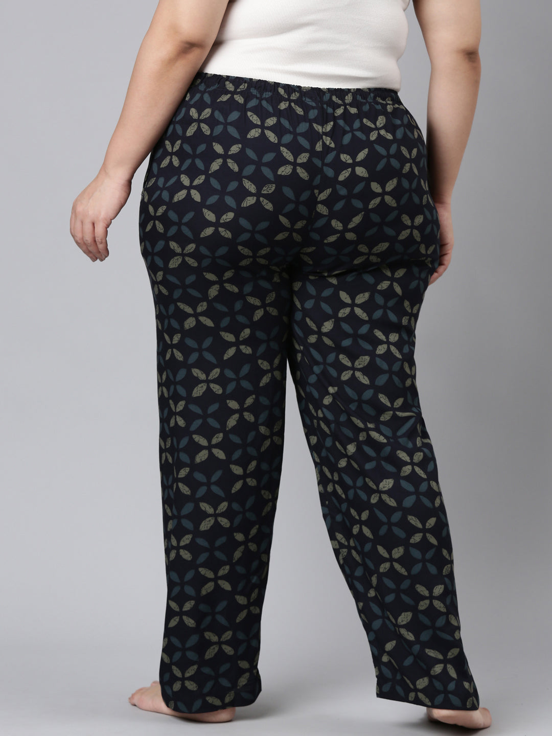 Navy Woven Viscose Printed Lounge Pants