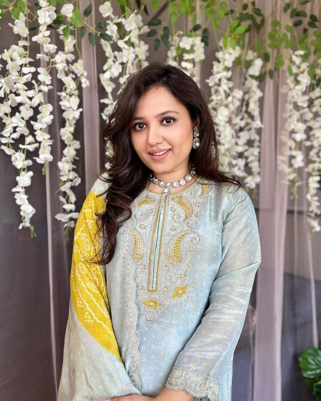 Pastel Blue Embroidered Silk Suit Set with Dupatta