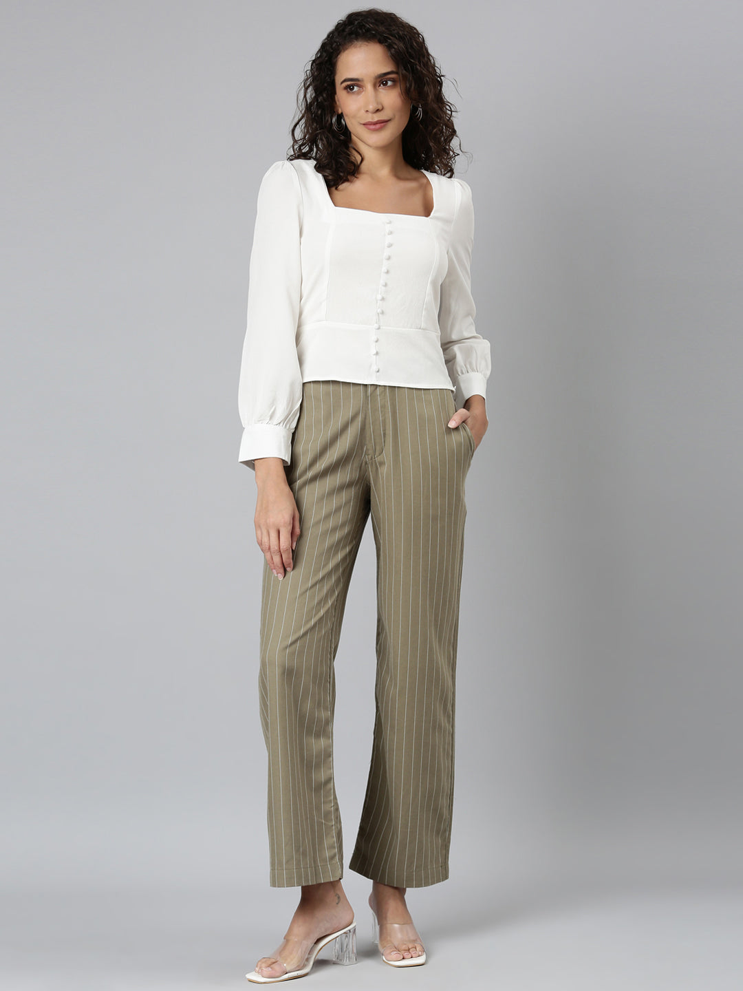 Olive Green Cotton Stripes Cargo Pant