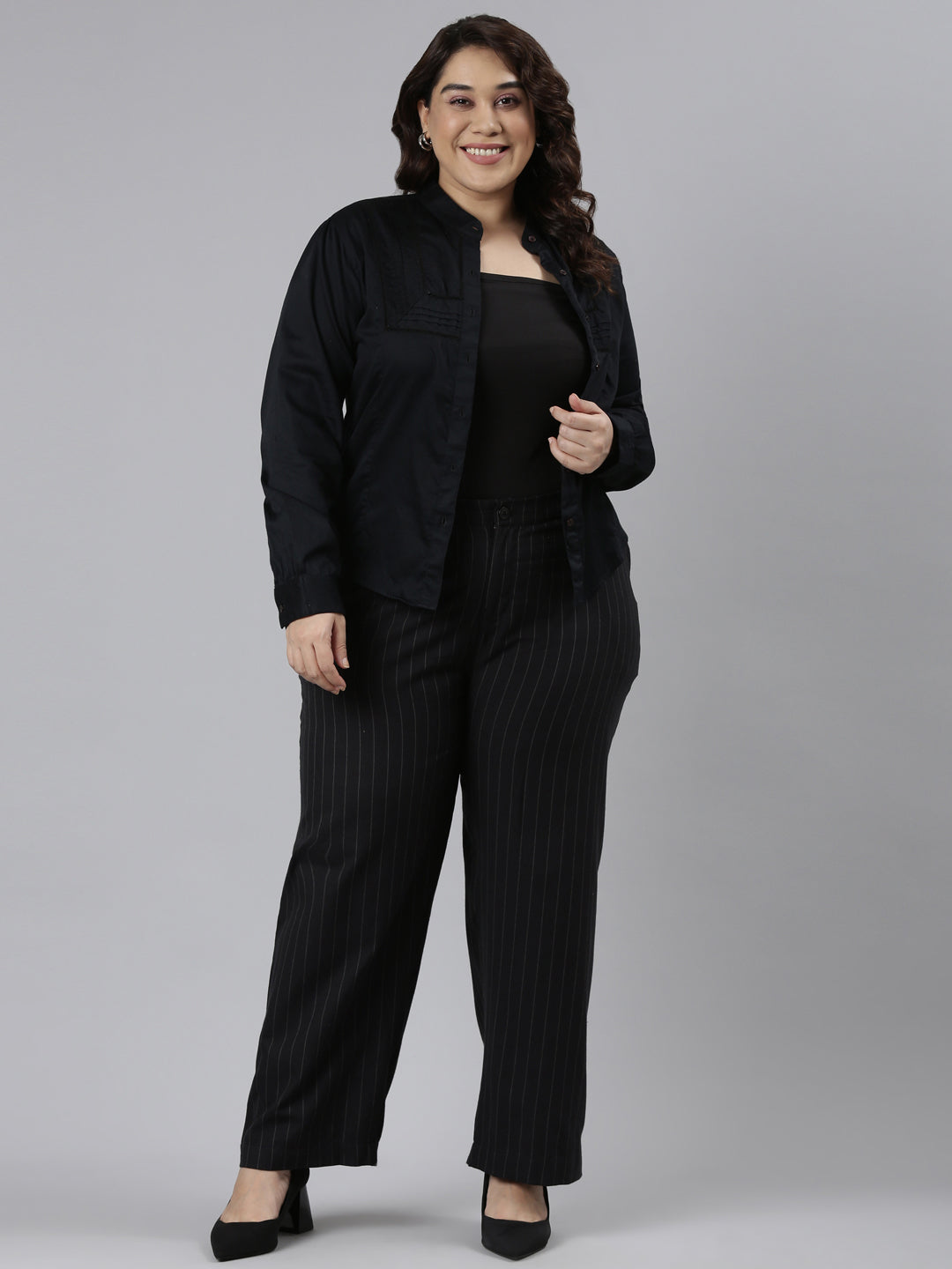 Black Cotton Stripes Cargo Pant