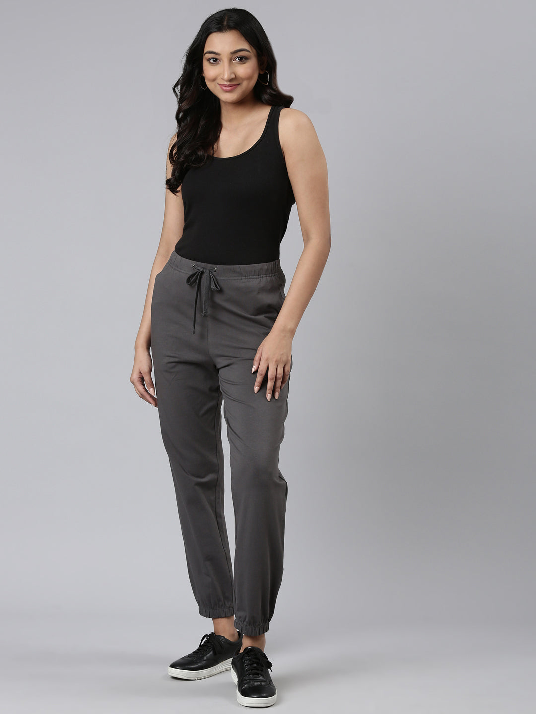 Silver Grey Cotton Stretch Casual Joggers