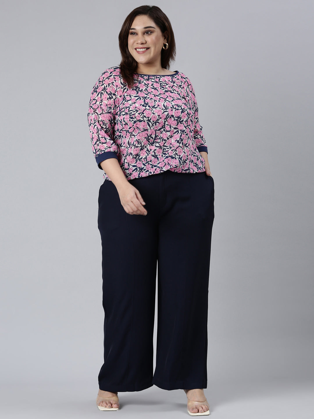 Navy Crepe Wide Trouser