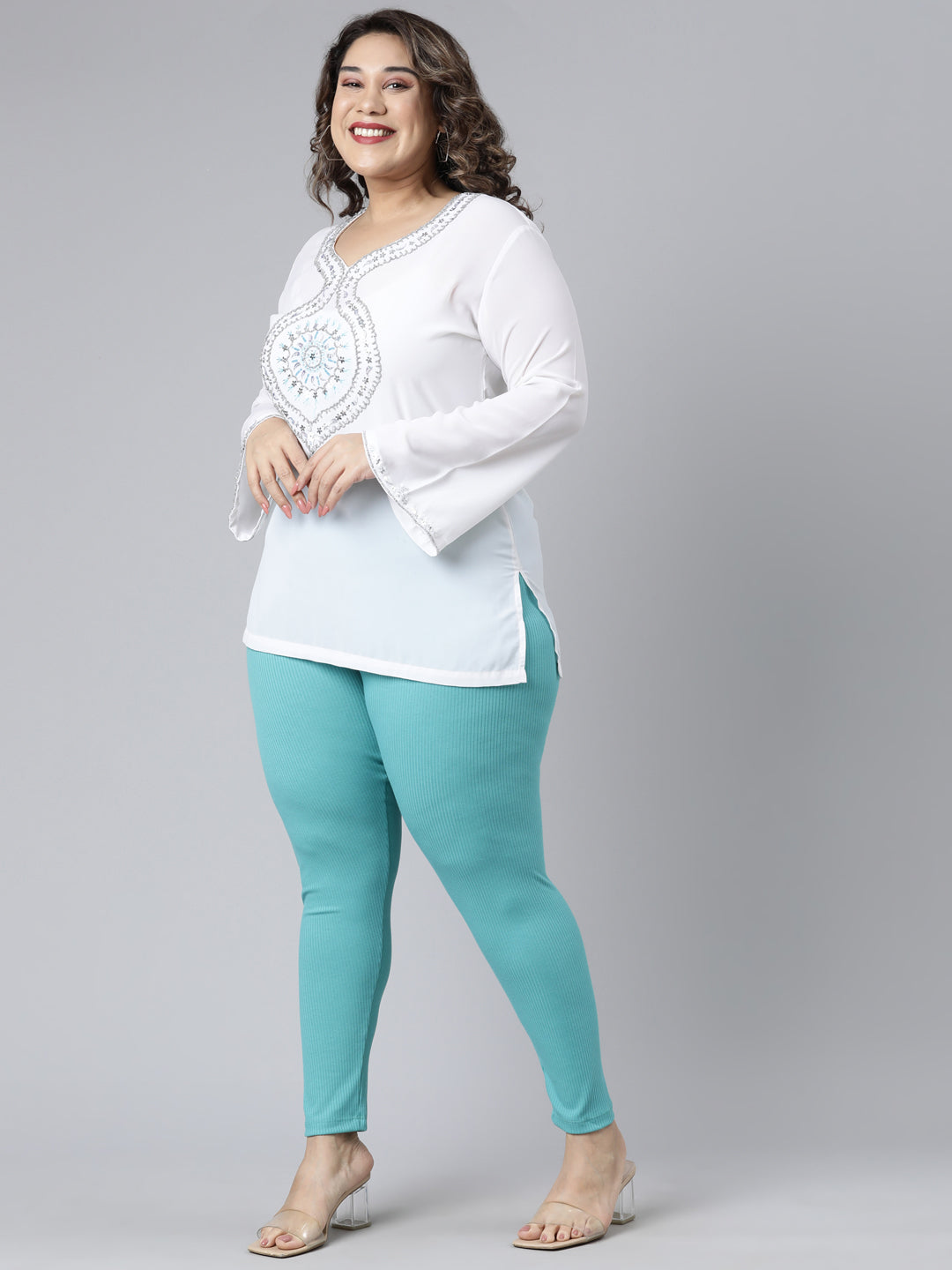 Mint Drop Needle Fabric Rib Leggings