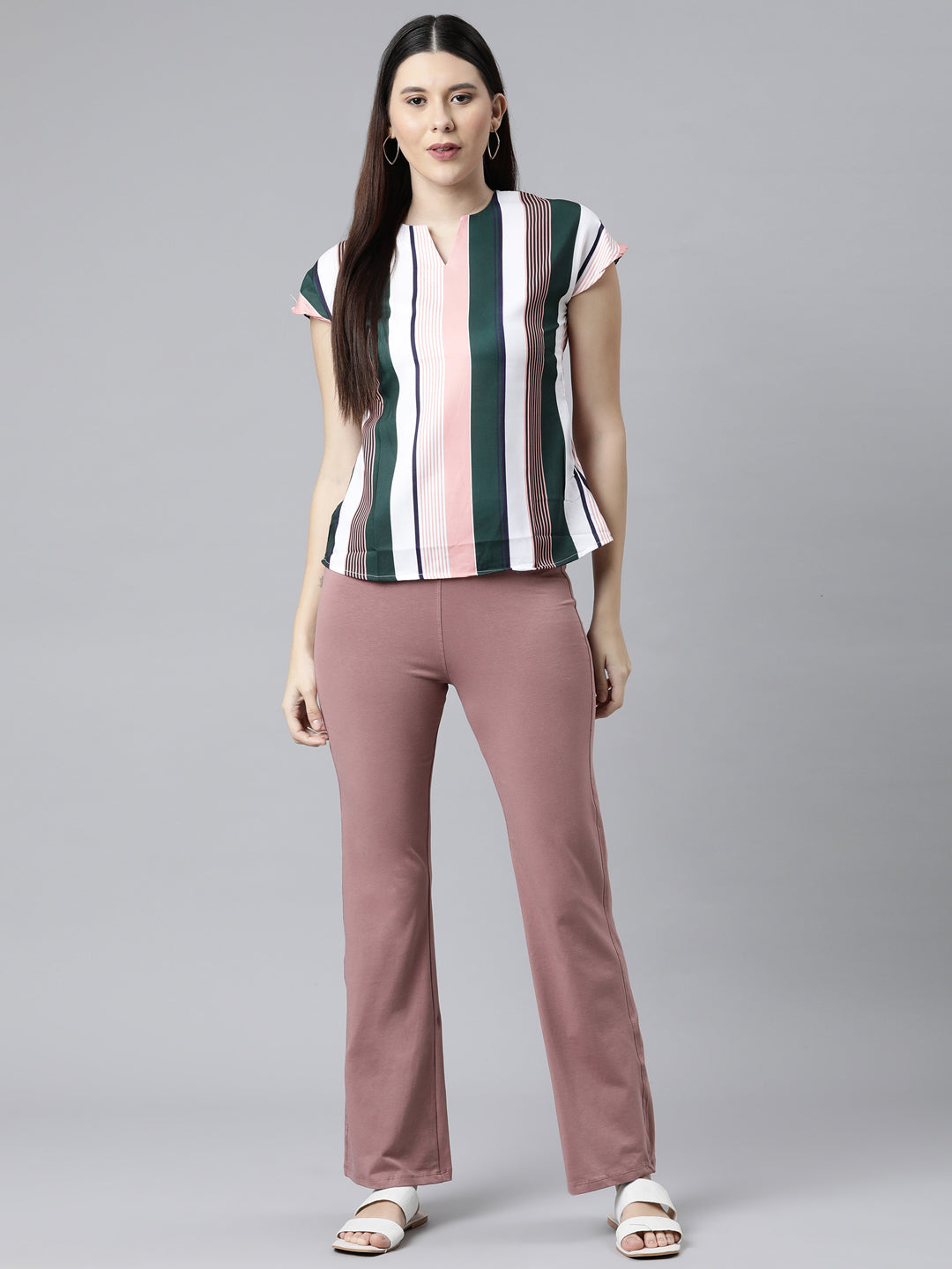 Dusty Voilet Cotton Stretch Flared Pant