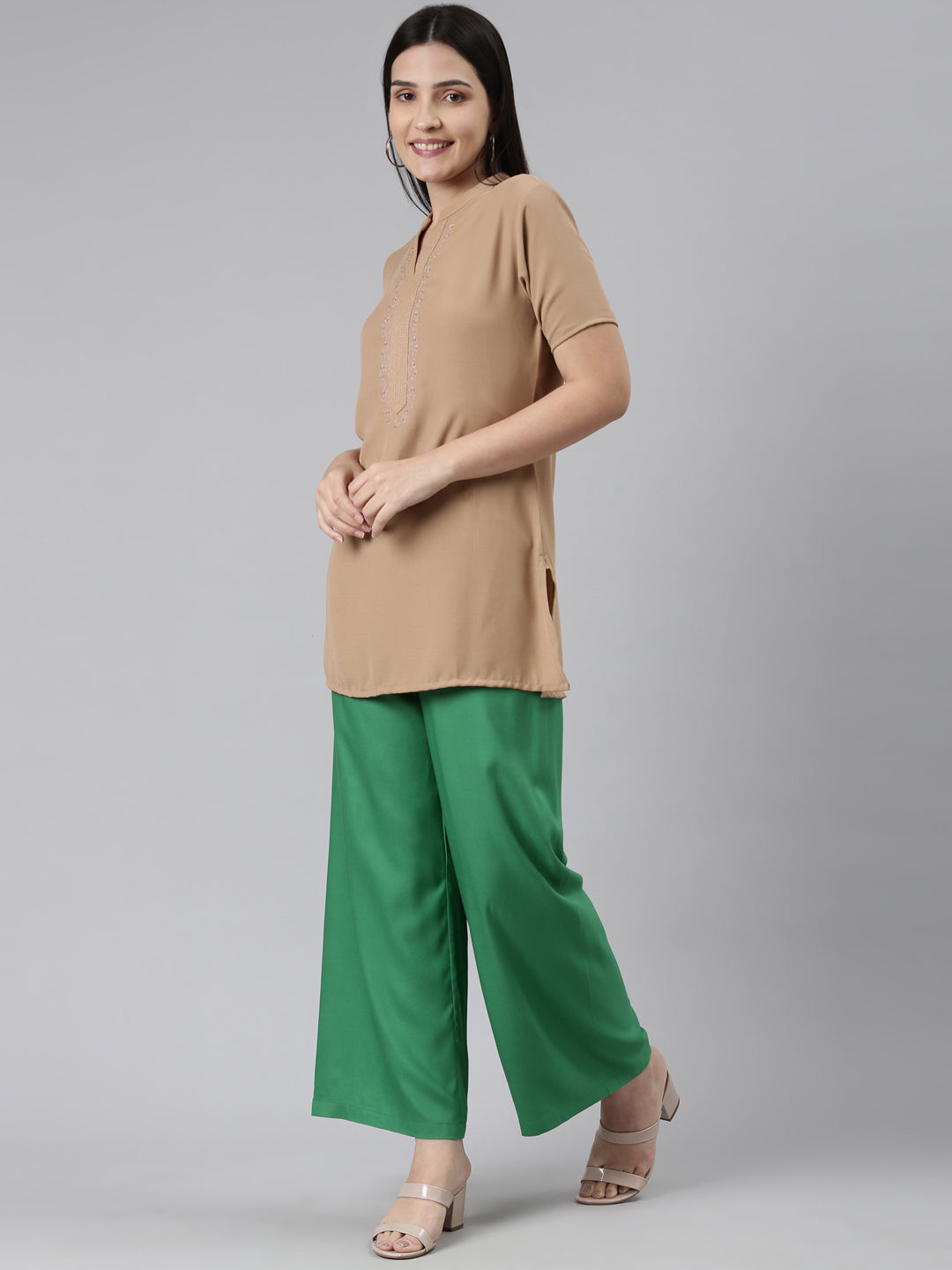 Emerald Green Woven Viscose Basic Palazzo