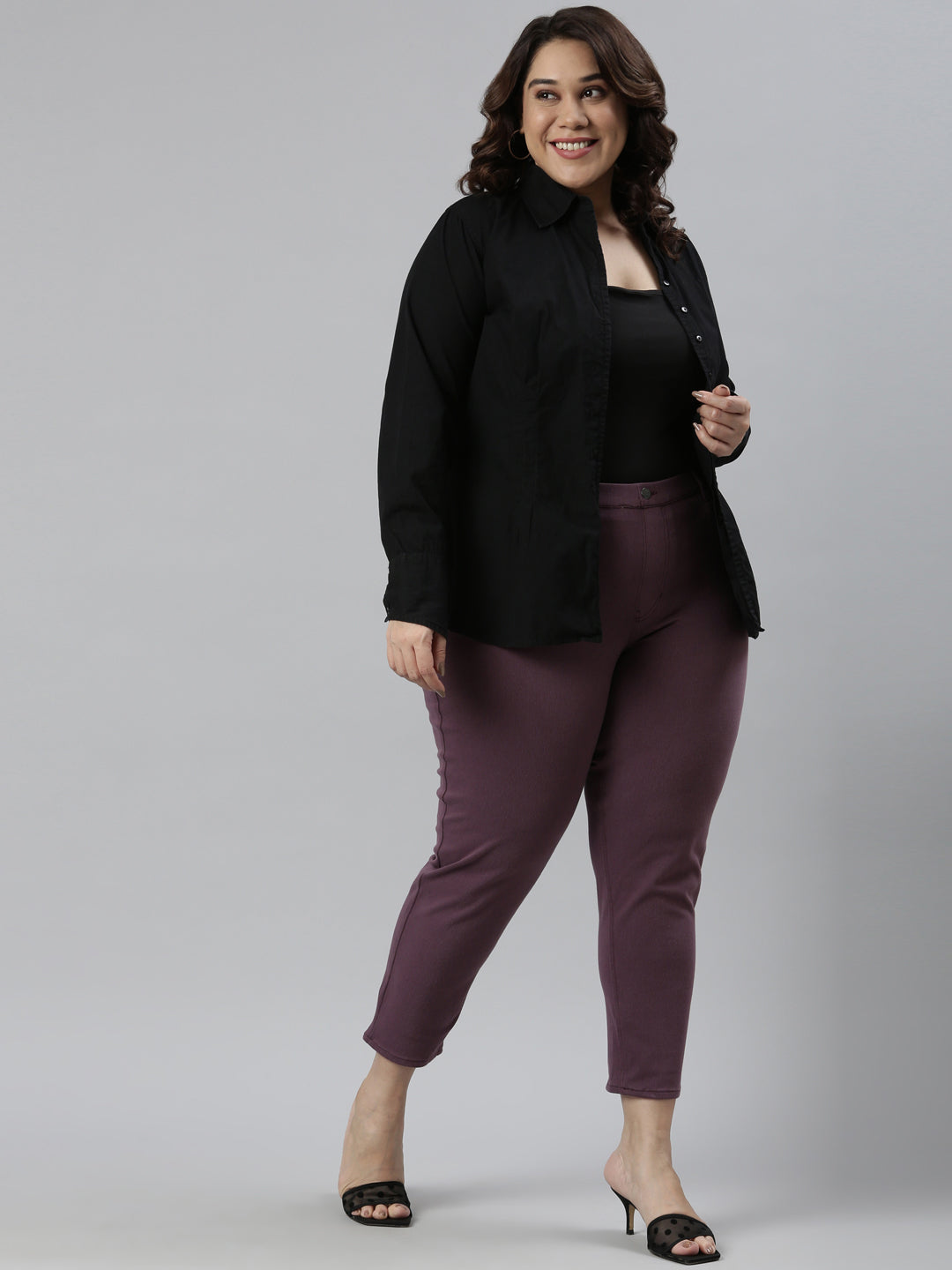 Purple Cotton Poly Stretch Cropped Colored Jeggings