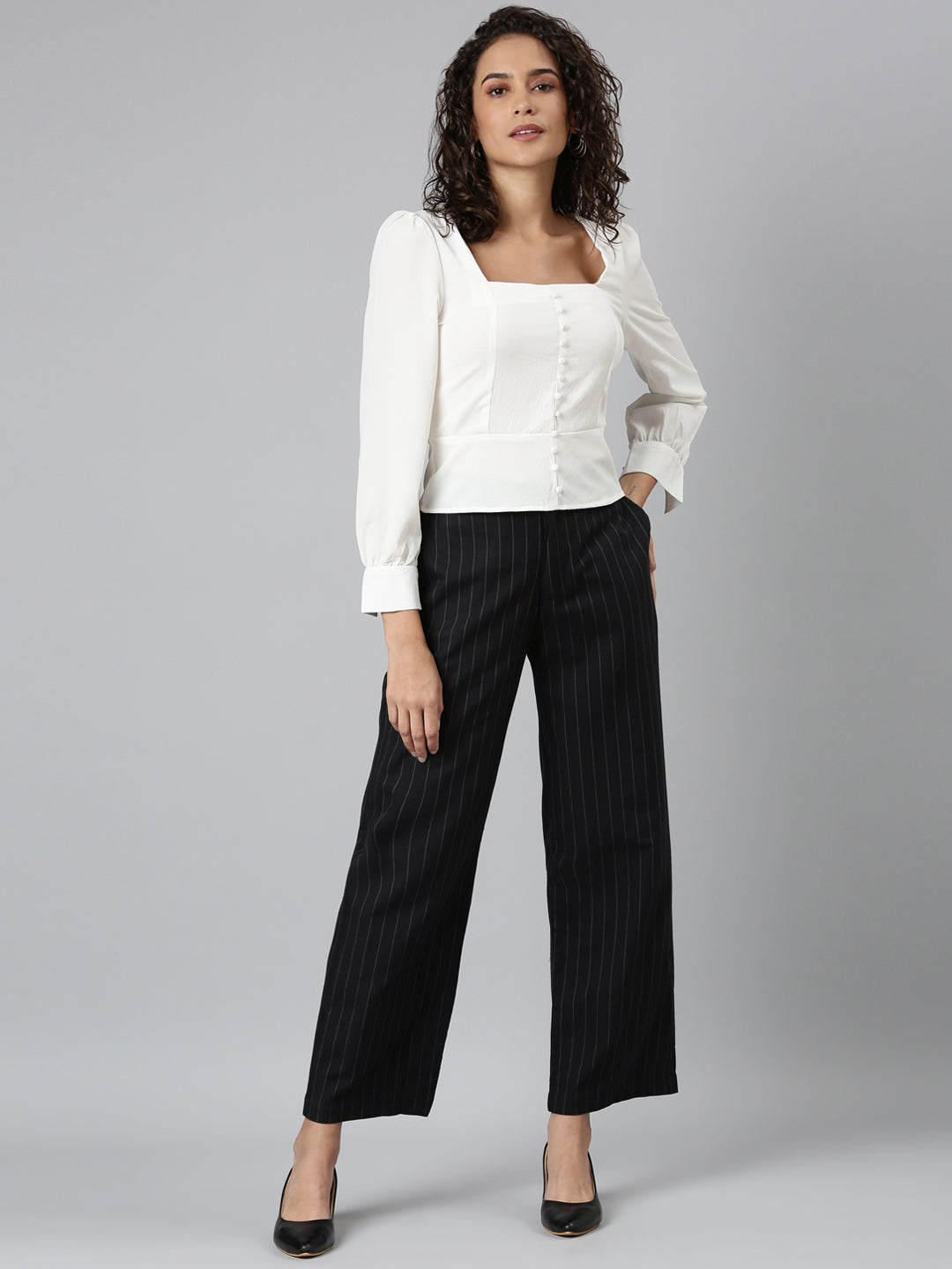 Black Cotton Stripes Cargo Pant