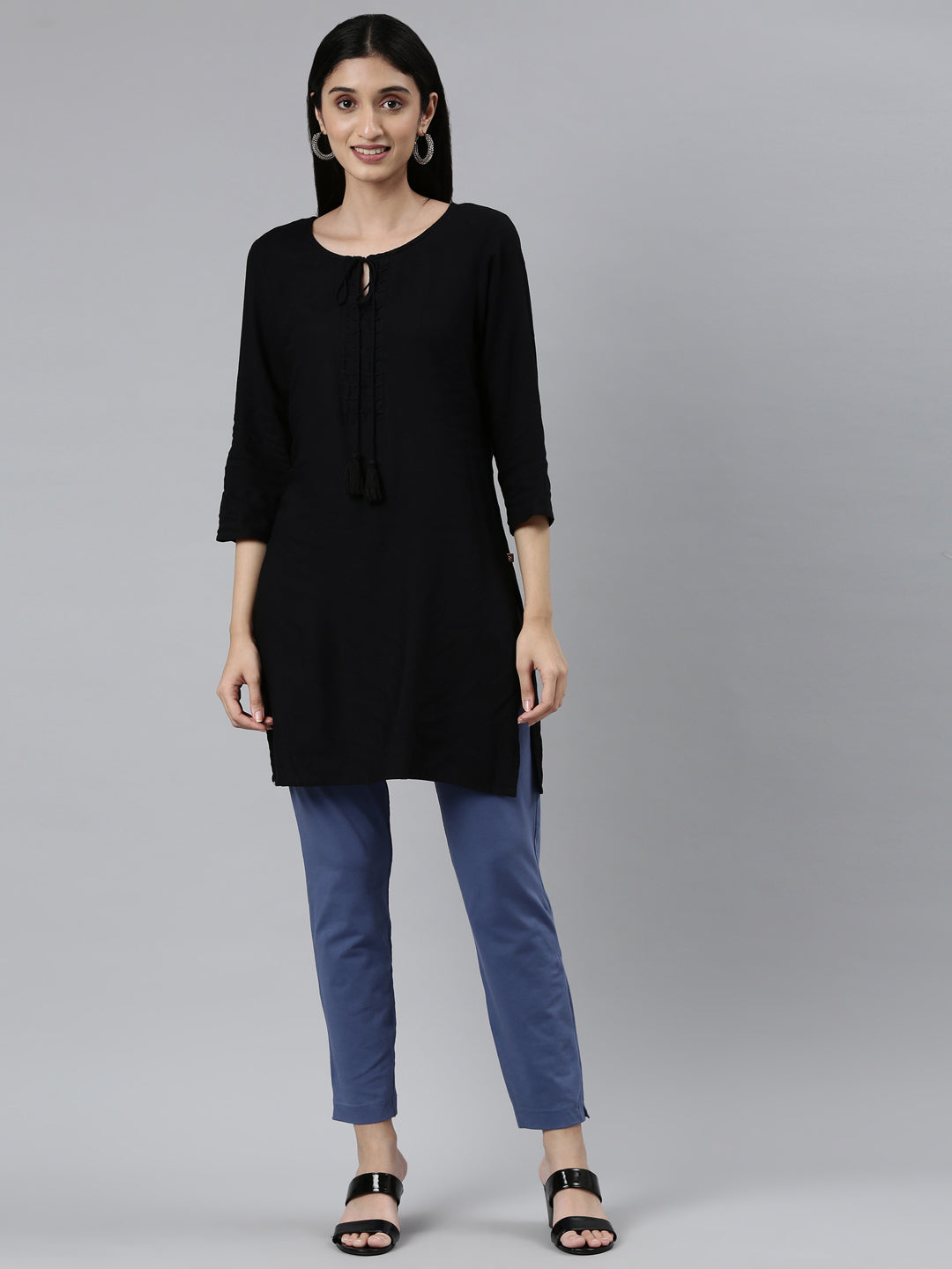 Jeans Blue Cotton Stretch Kurti Pants