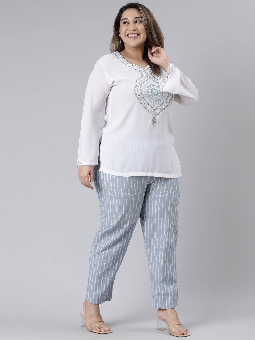 Blue Linen Ikat Pencil Pant