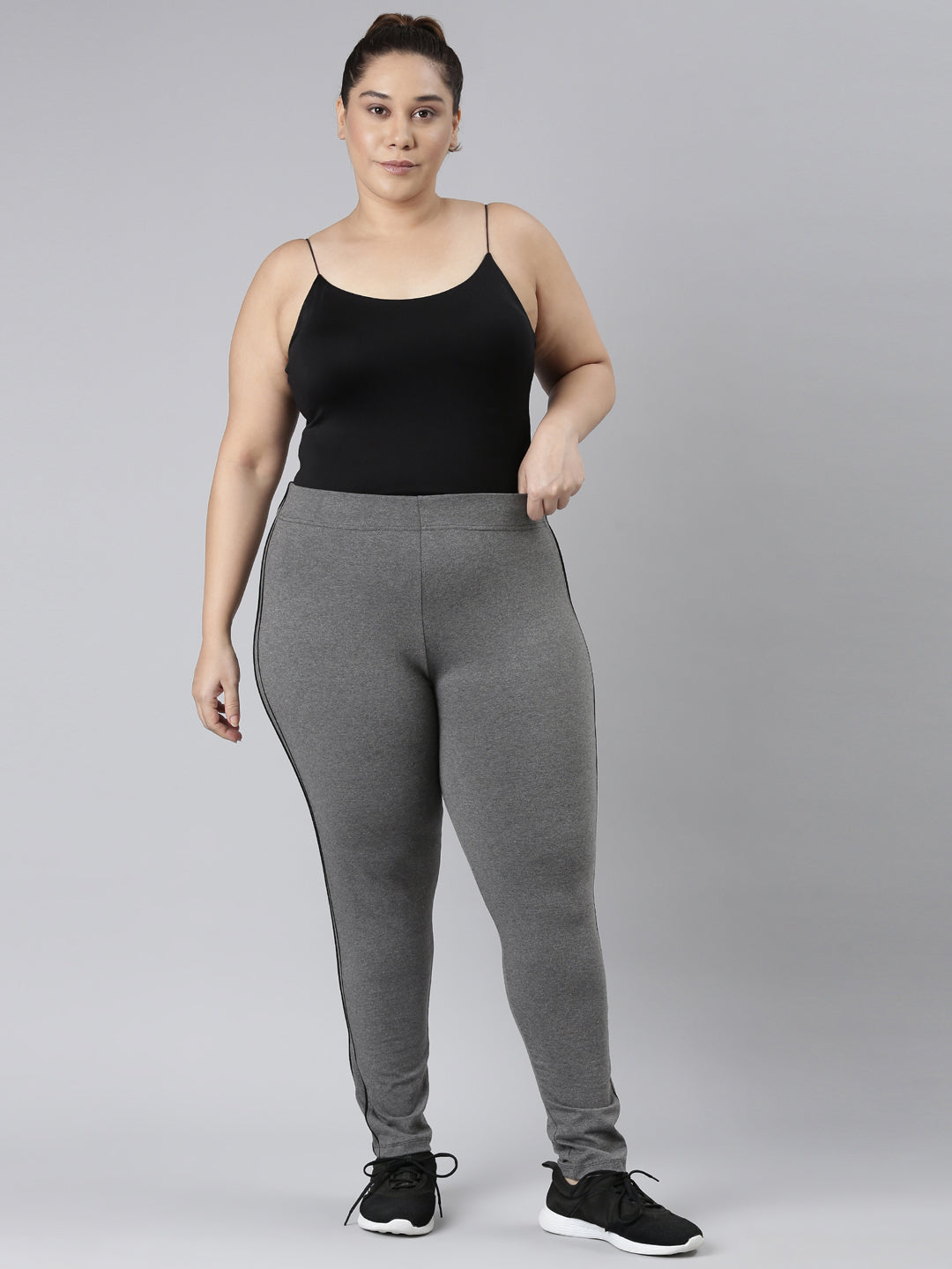 Antra Melanges Cotton Stretch Side Stripes Active Leggings
