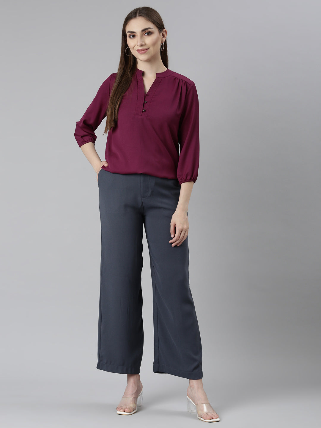 Dark Jean Crepe Wide Trouser