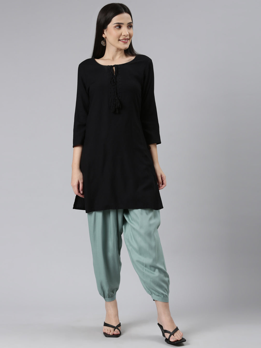 Ocean Green Woven Viscose Harem Pant