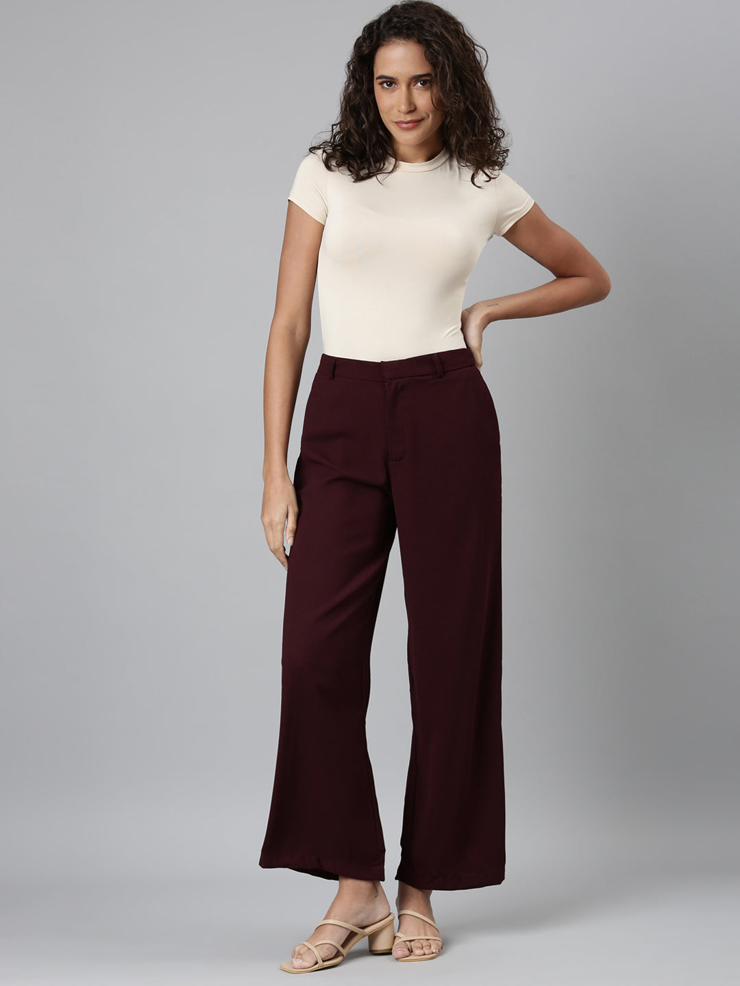 Dark Wine Crepe Wide Trouser