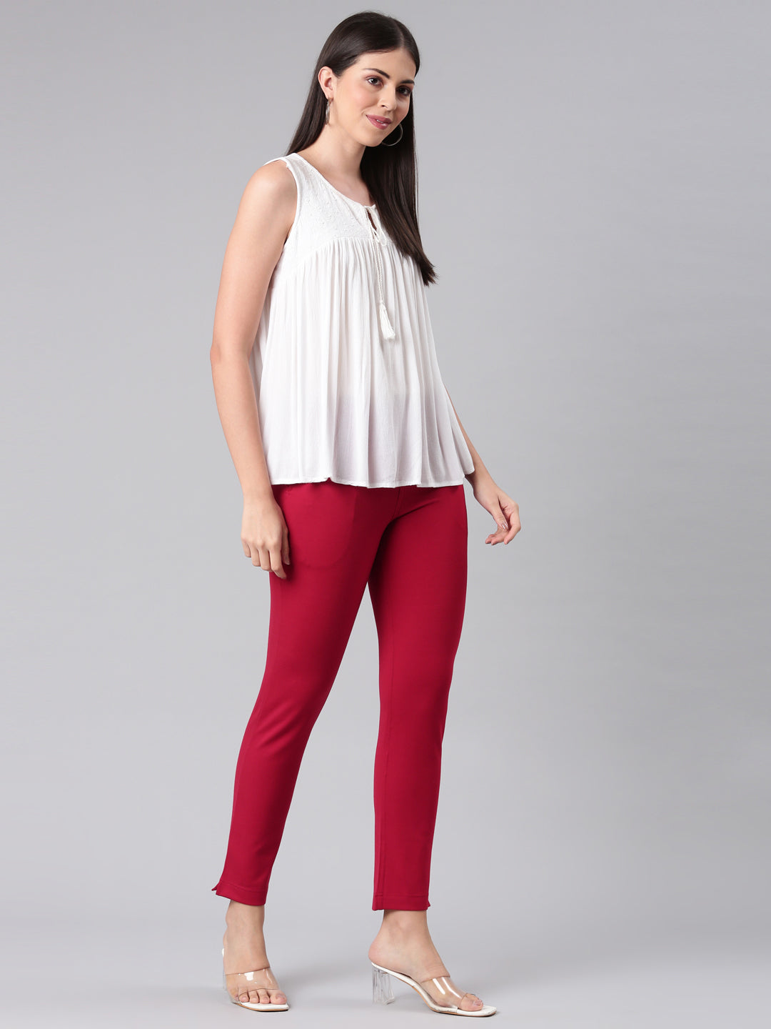Dark Red Ponte Smart Fit Kurti Pant