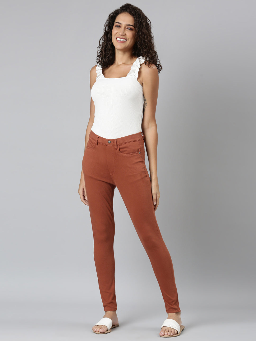 Reddish Brown Cotton Polyester Super Stretch Jeggings