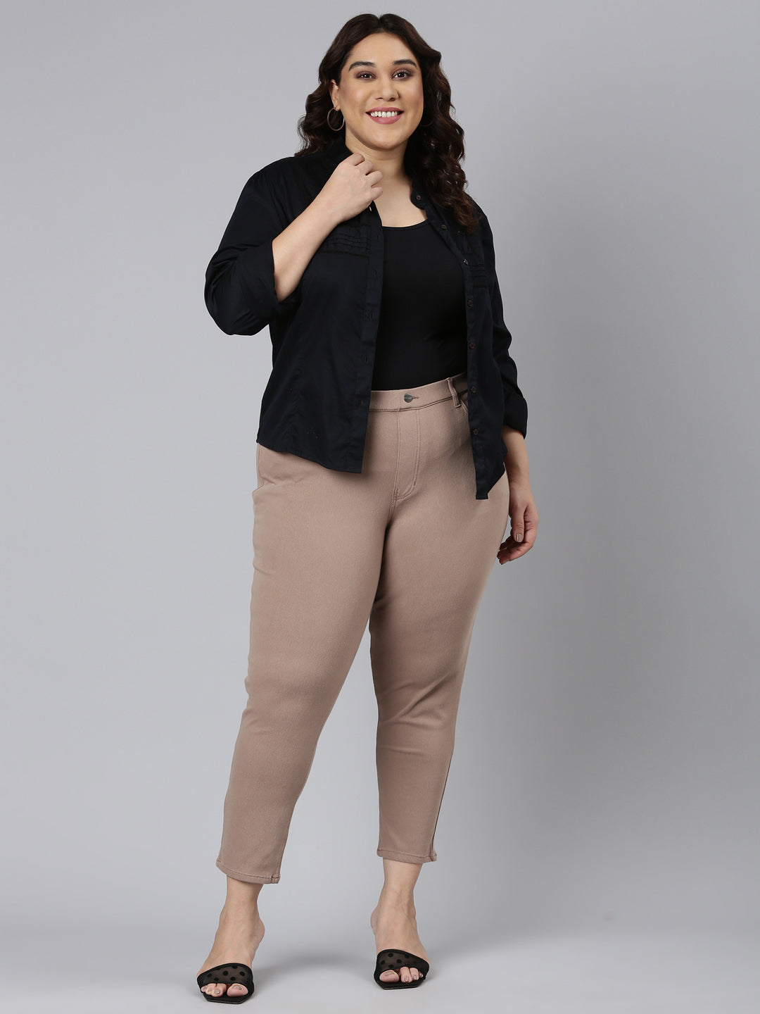 Light Chocolate Cotton Poly Stretch Cropped Colored Jeggings