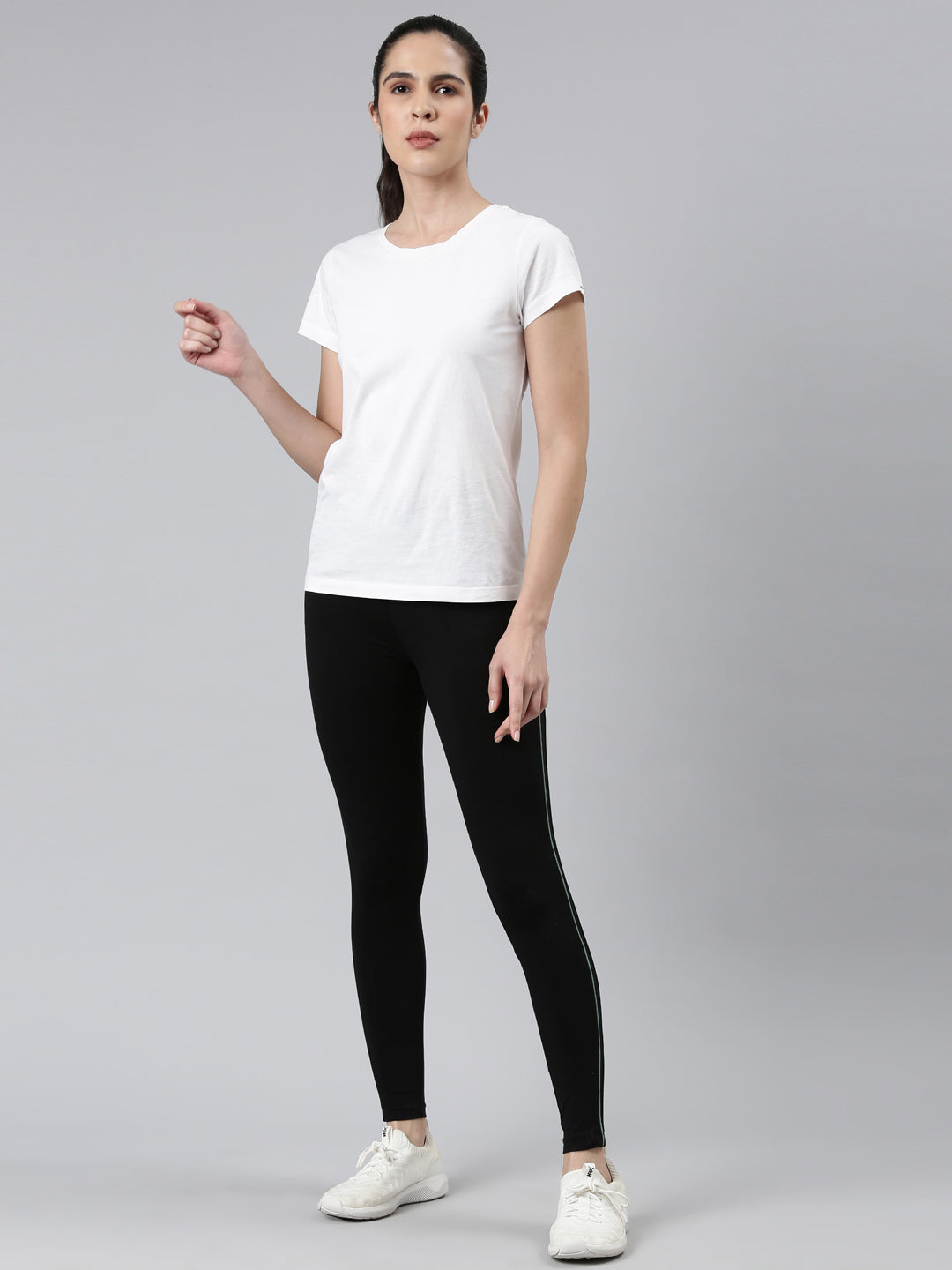 Black Cotton Stretch Side Stripes Active Leggings
