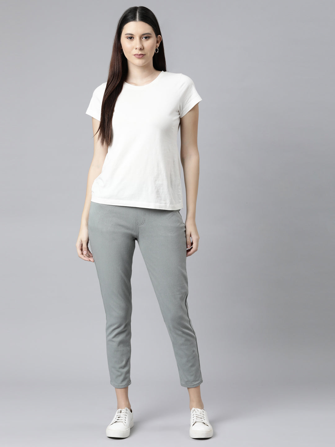 Dusty Green Cotton Poly Stretch Cropped Colored Jeggings