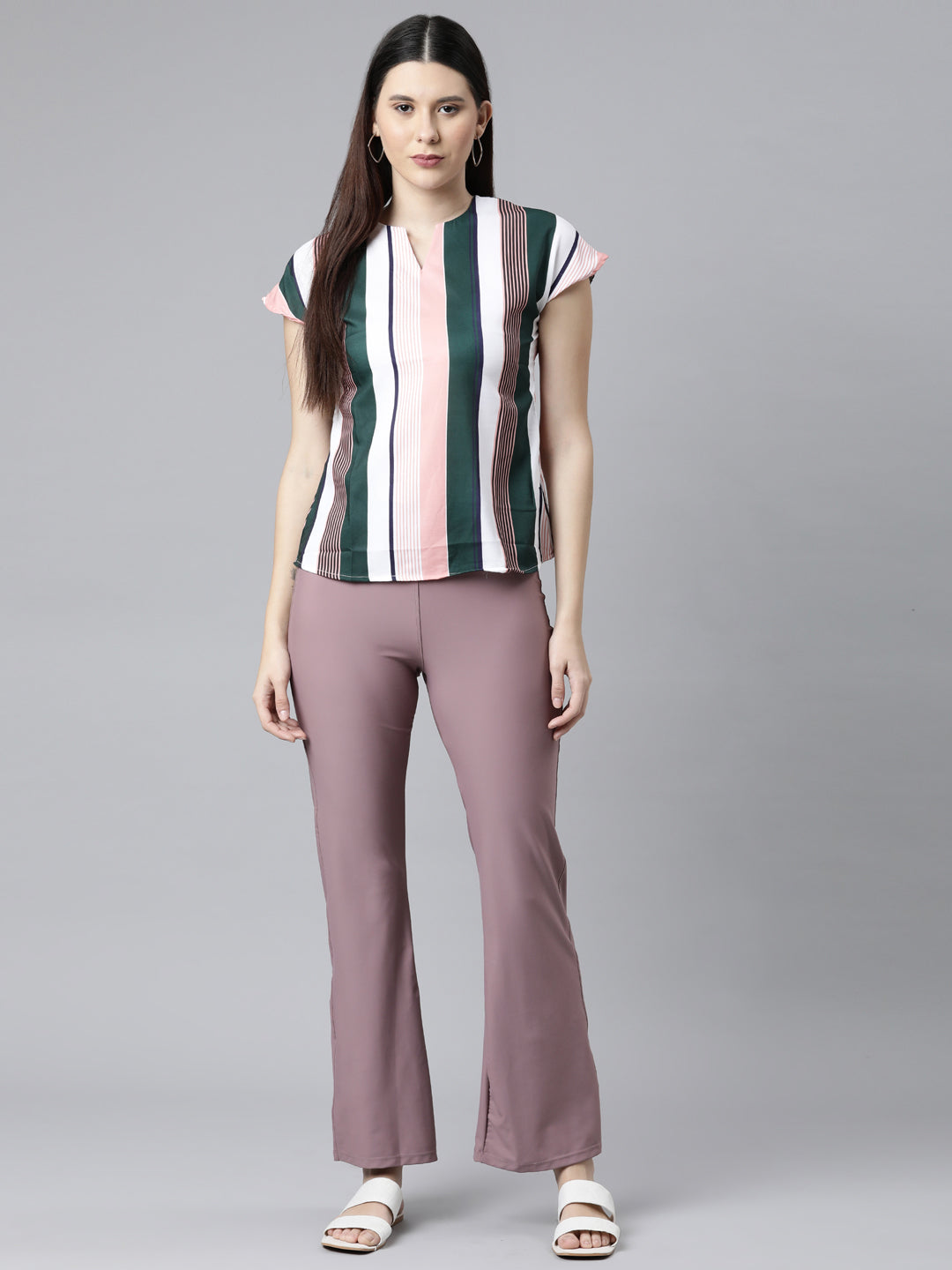 Dusty Voilet Nylon Stretch Bell Bottom