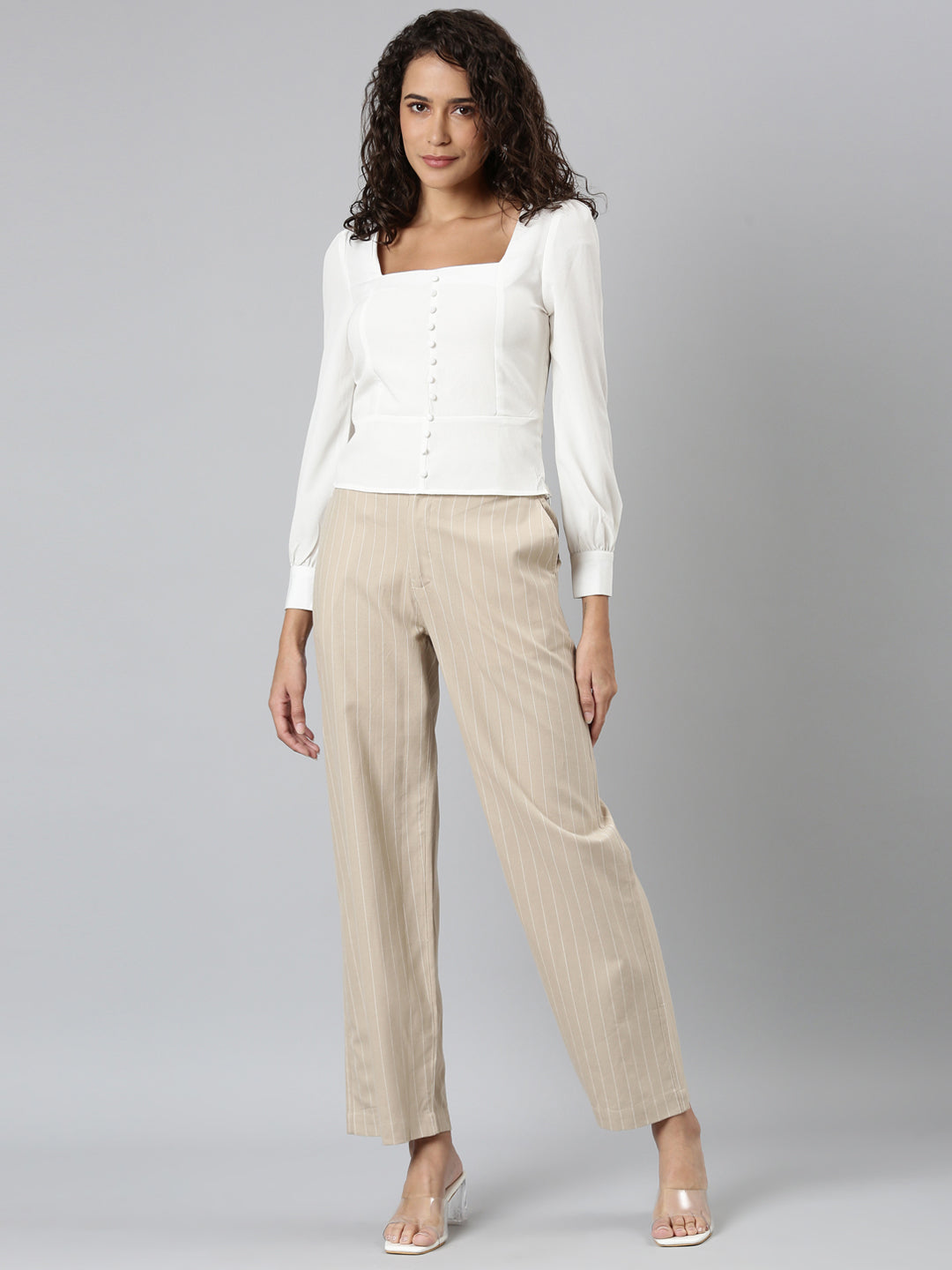 Beige Cotton Stripes Cargo Pant