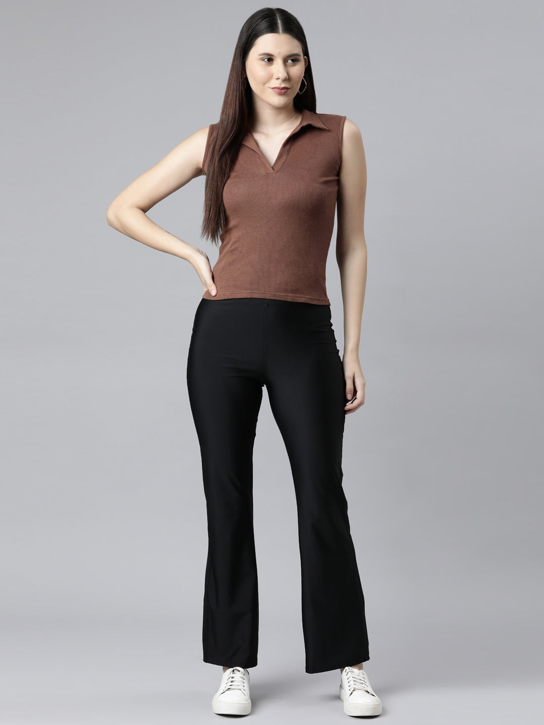 Black Nylon Stretch Bell Bottom
