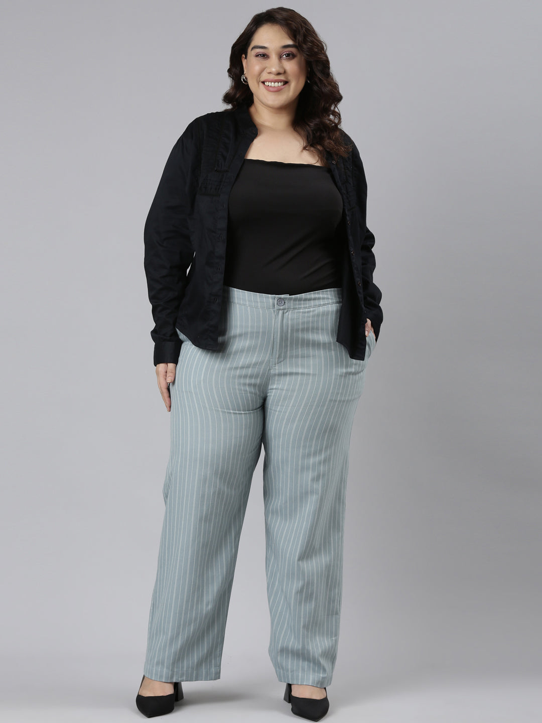 Blue Cotton Stripes Cargo Pant