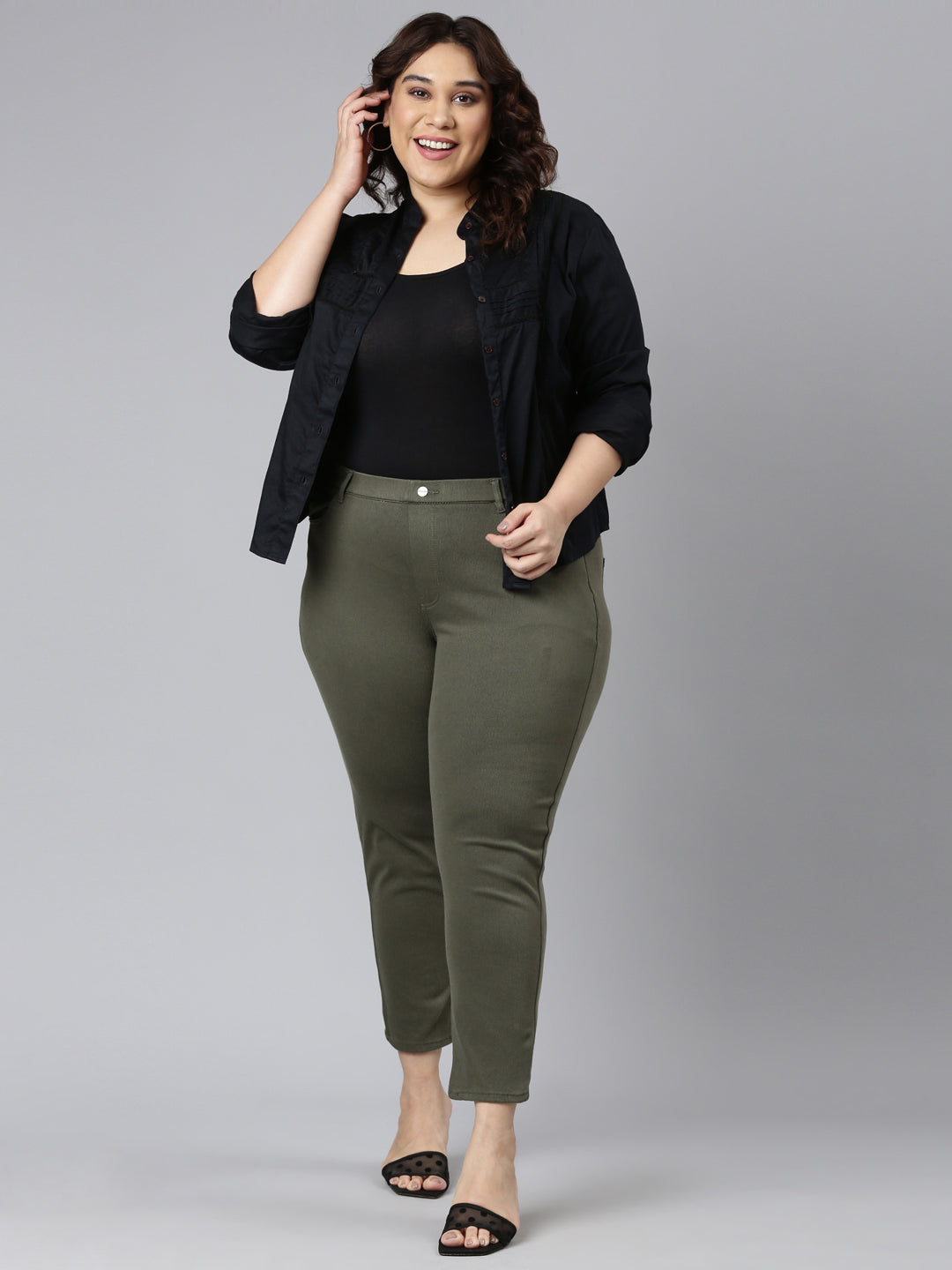 Dark Olive Cotton Poly Stretch Cropped Colored Jeggings