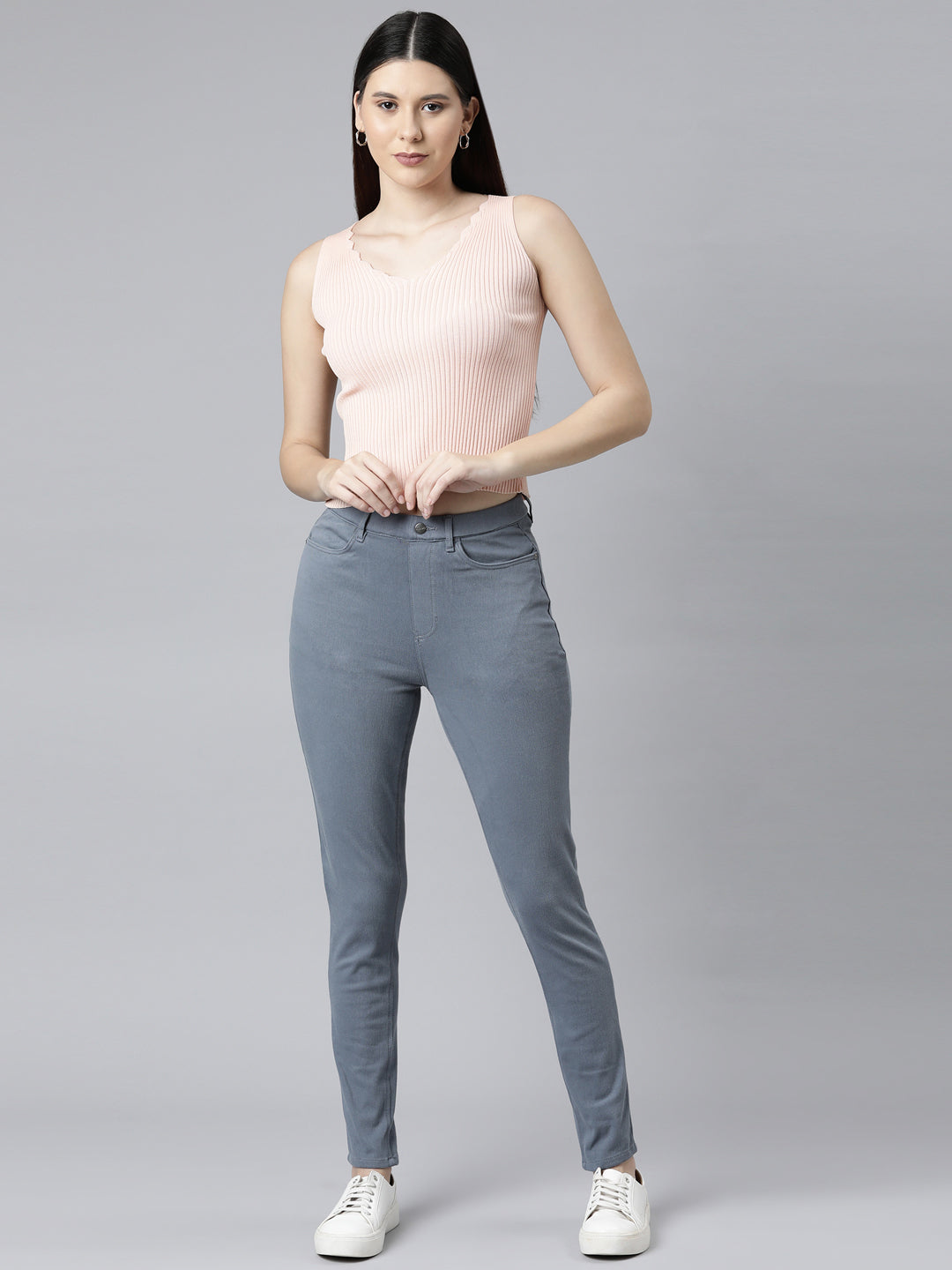 Jeans Blue Cotton Polyester Super Stretch Jeggings