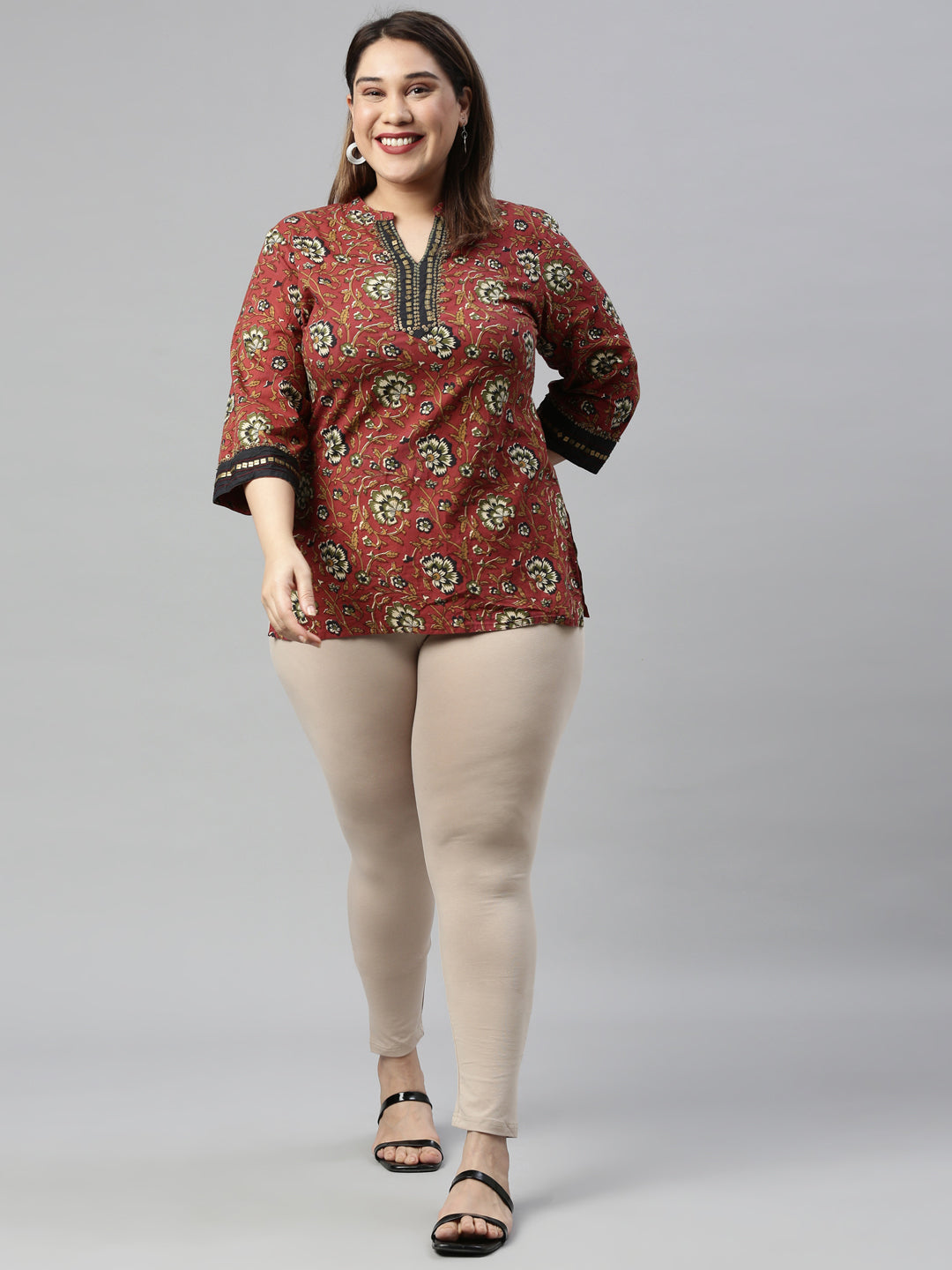 Khaki Cotton Stretch Ankle Length Leggings