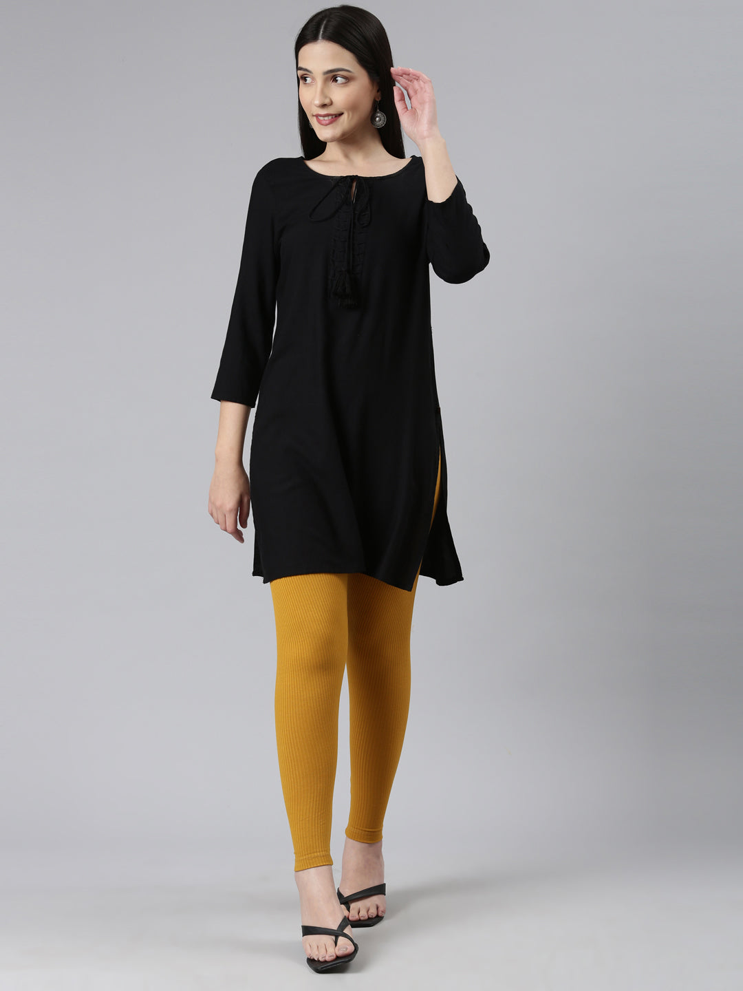 Mustard Drop Needle Fabric Rib Leggings