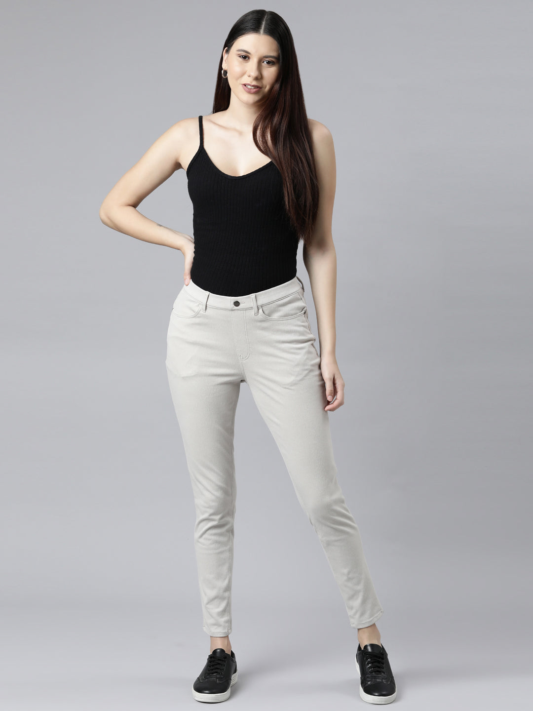 Grey Mist Cotton Polyester Super Stretch Jeggings
