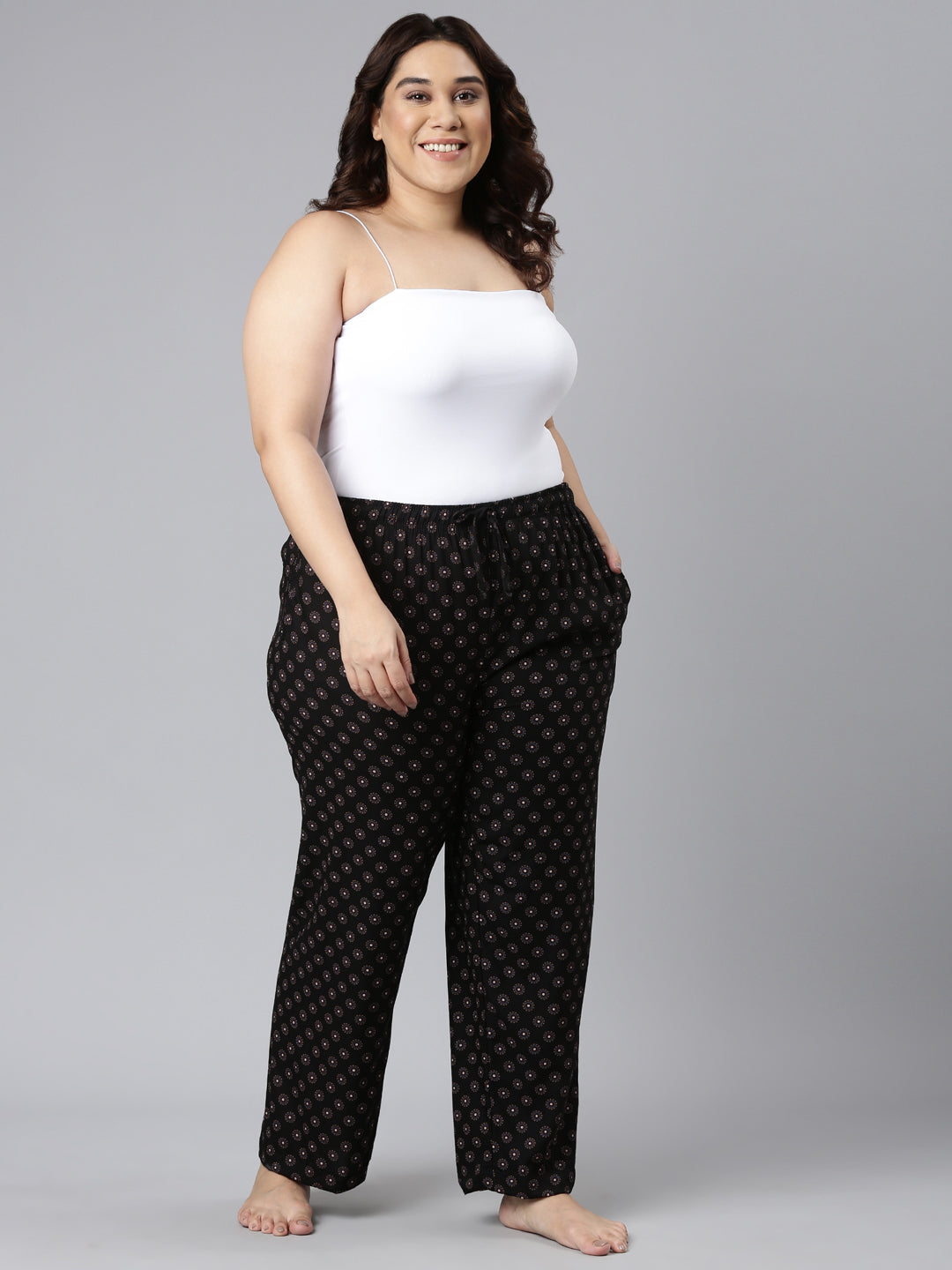 Black Woven Viscose Printed Lounge Pants
