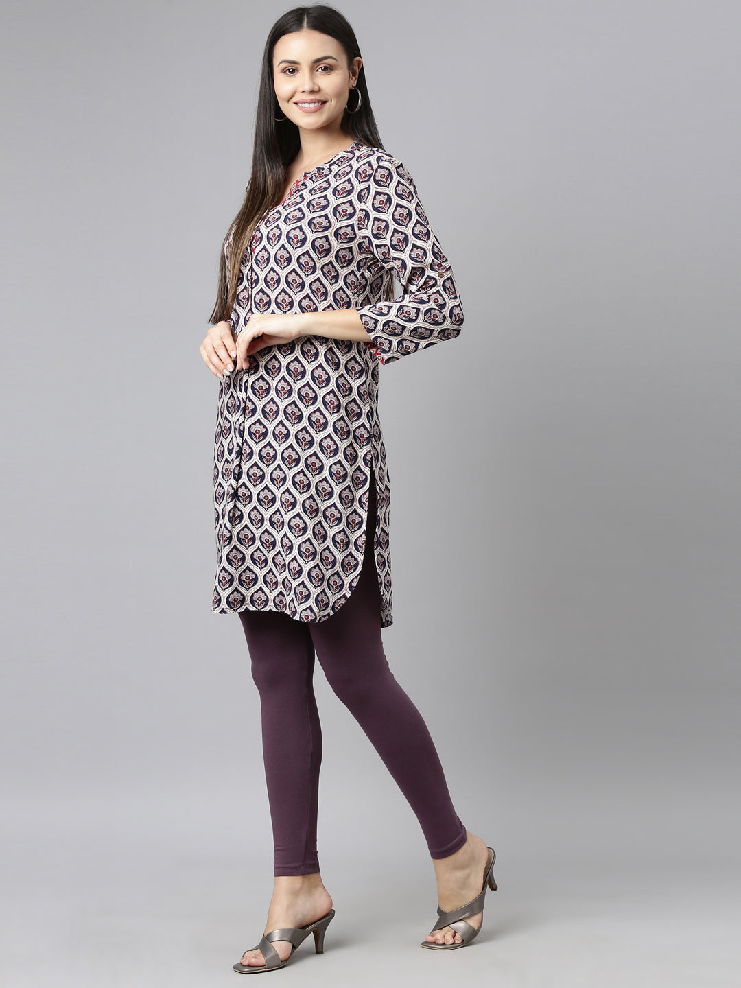 Purple Cotton Stretch Ankle Length Leggings