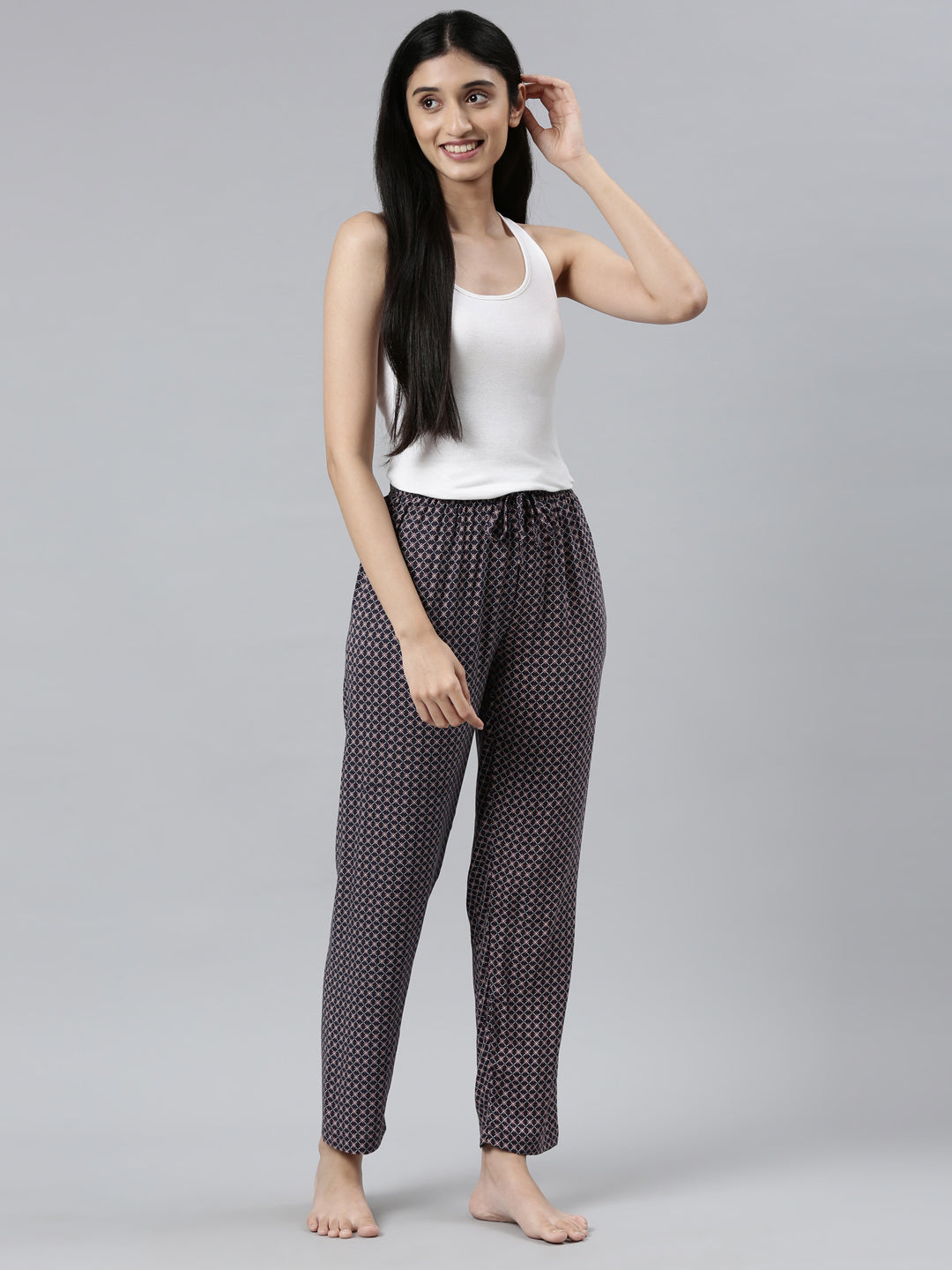Navy Woven Viscose Printed Lounge Pants