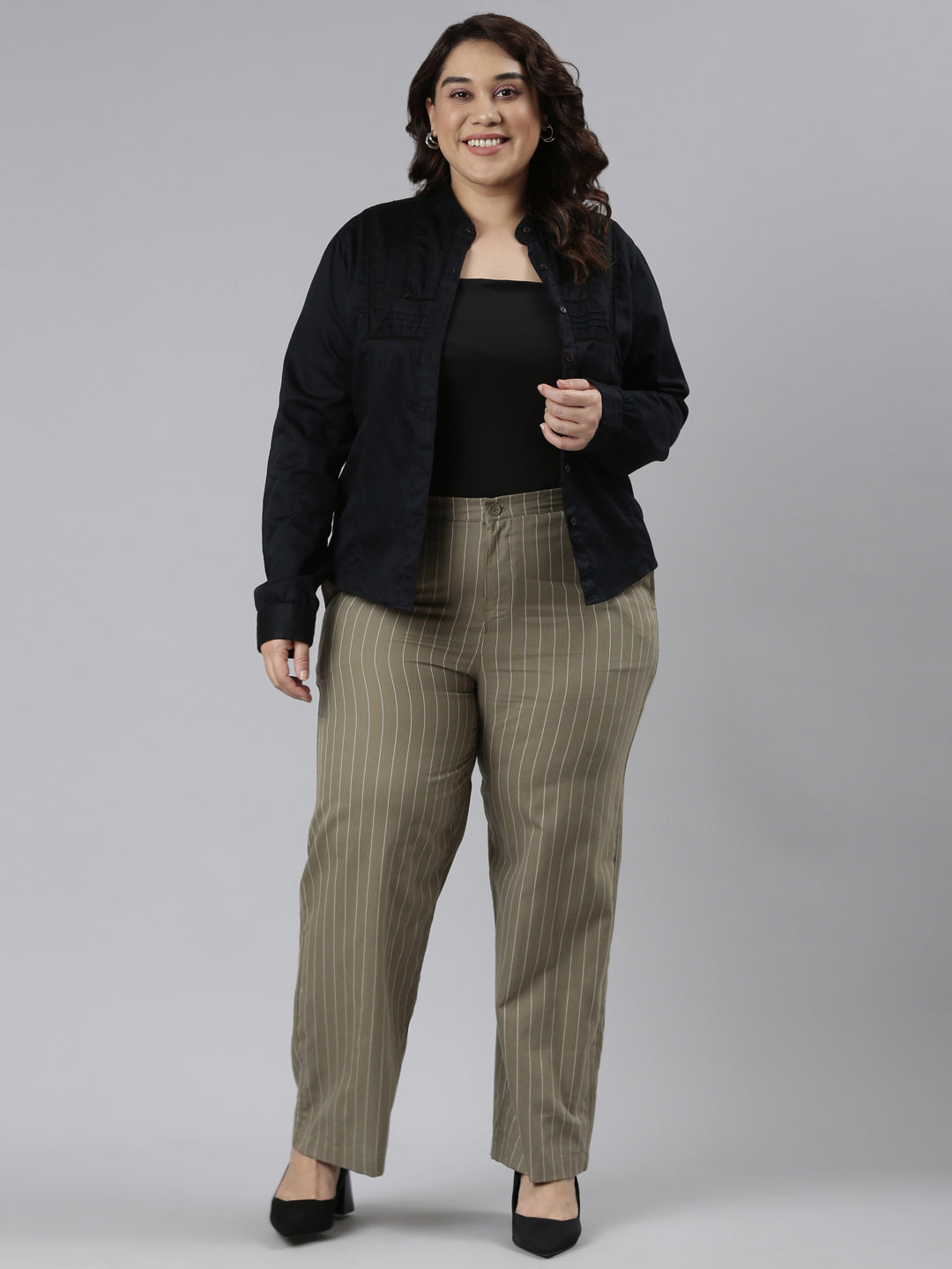 Olive Green Cotton Stripes Cargo Pant