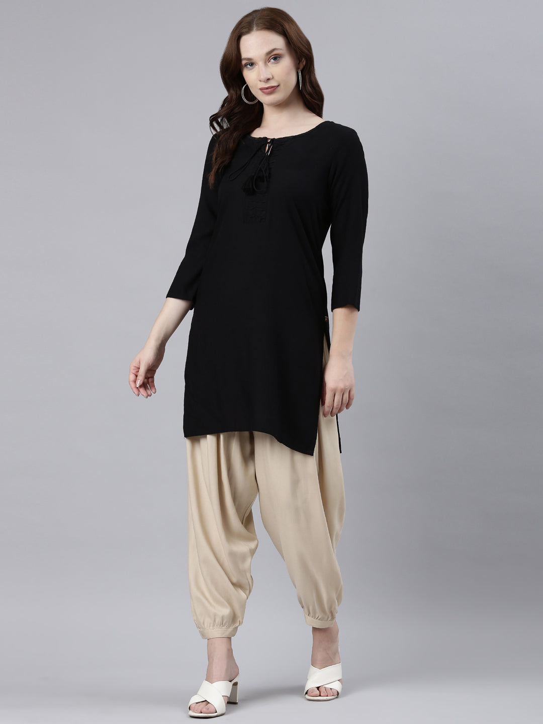 Dark Cream Woven Viscose Harem Pant