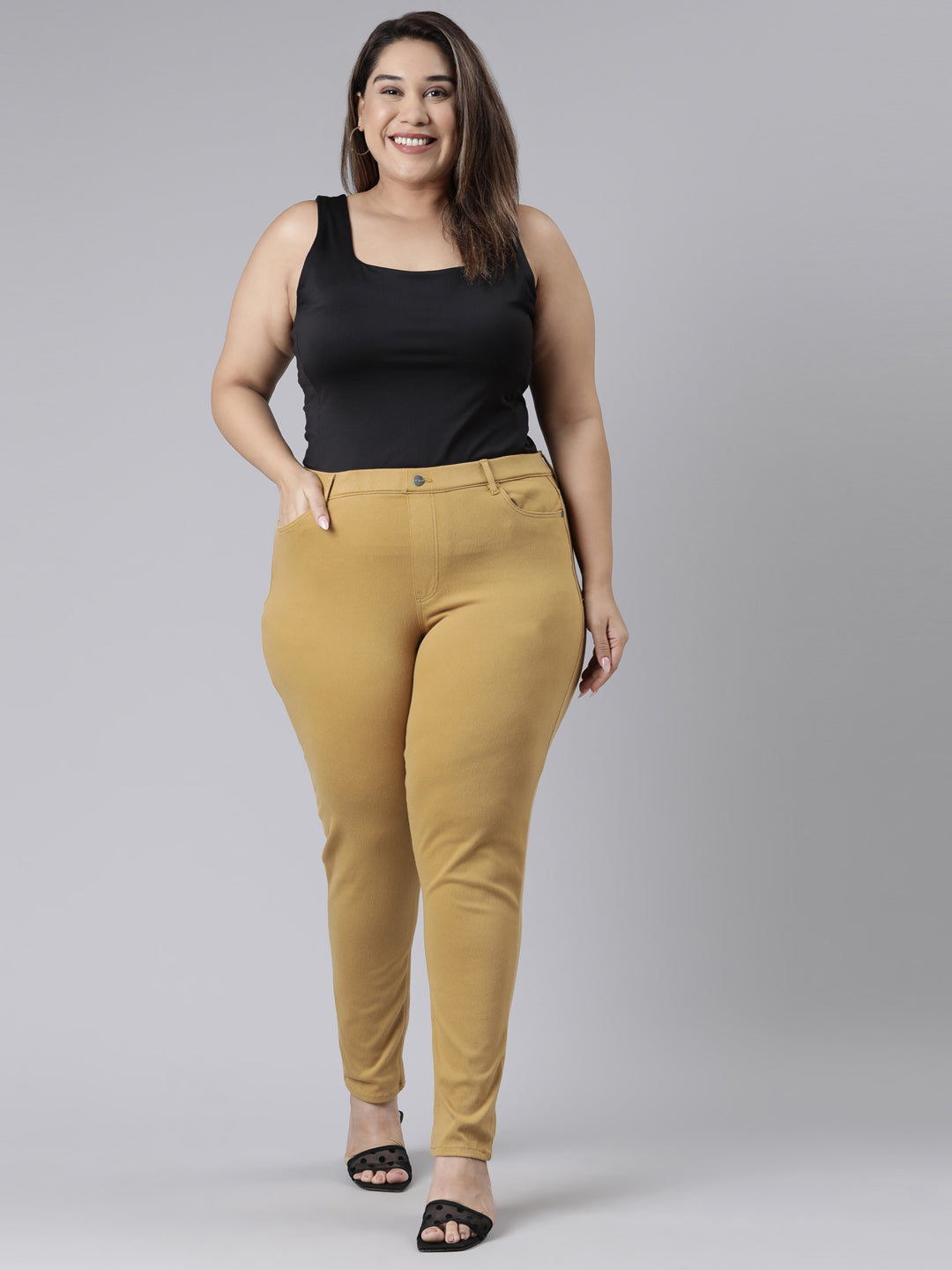 Mustard Cotton Polyester Super Stretch Jeggings