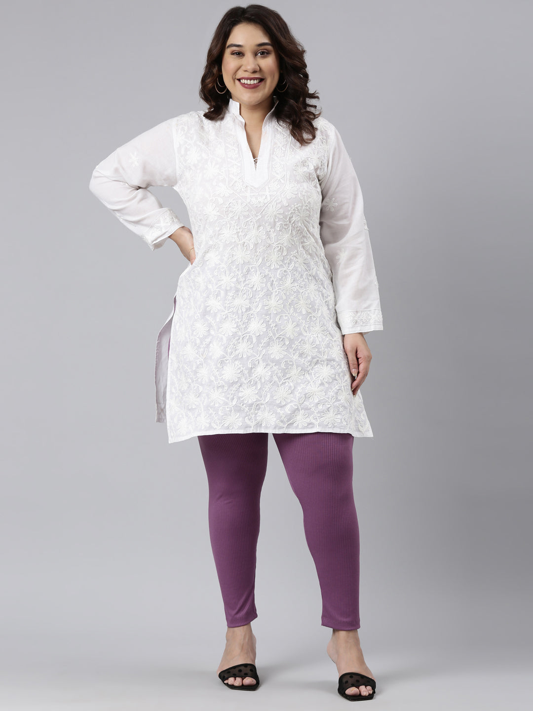 Lilac Drop Needle Fabric Rib Leggings