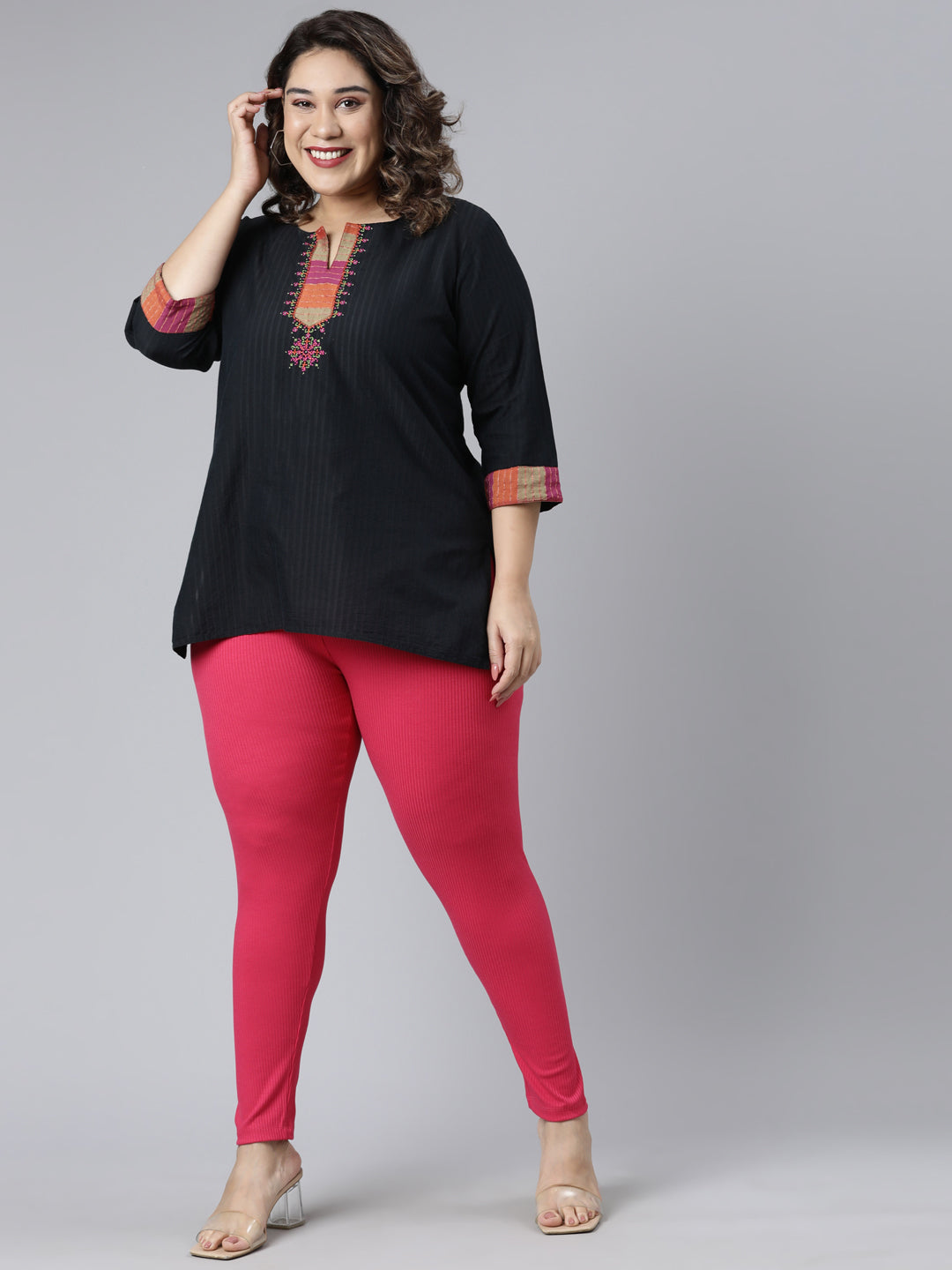 Young Fuchsia Drop Needle Fabric Rib Leggings