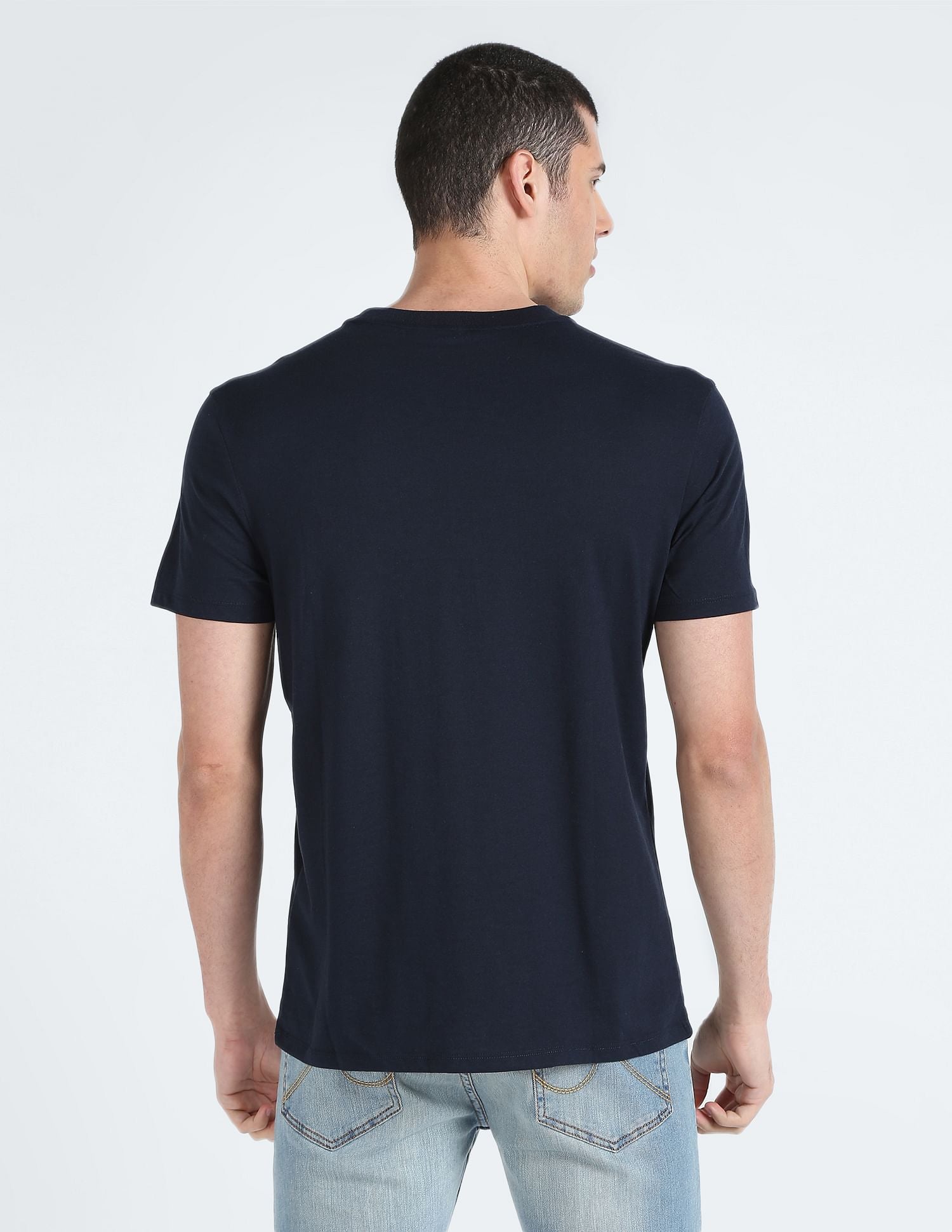 Crew Neck Solid Contrast Piping T-Shirt