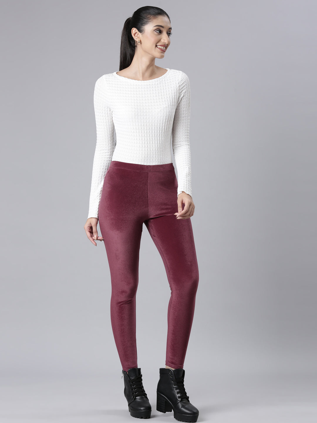 Maroon Velour Leggings