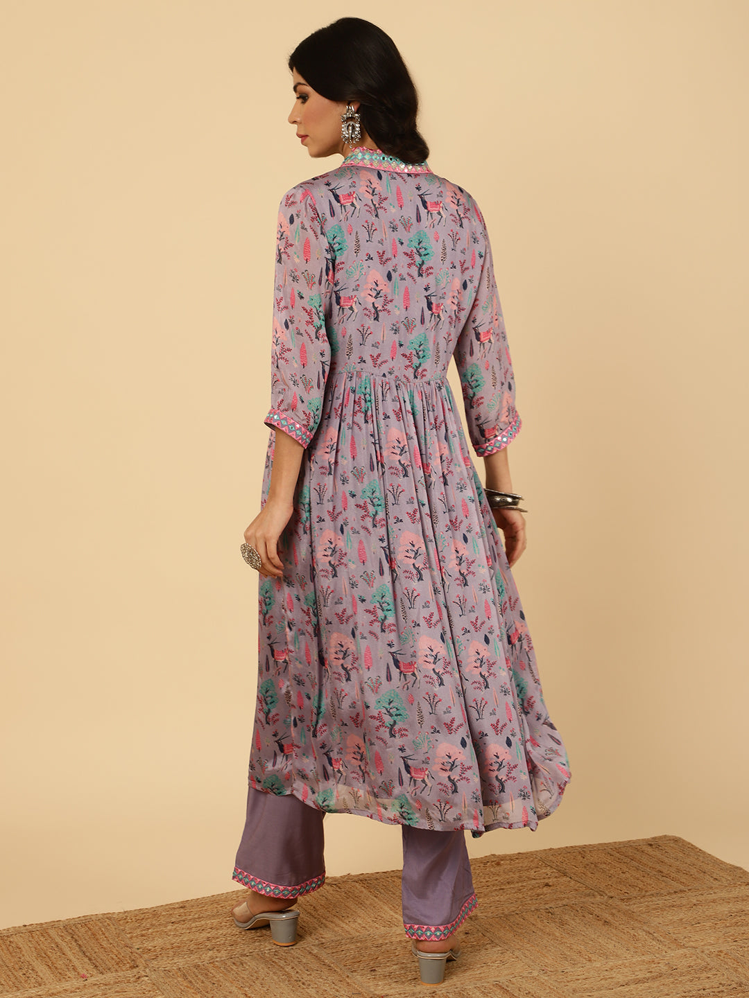 Lavender Mirror Embroidered Festive Kurta Set