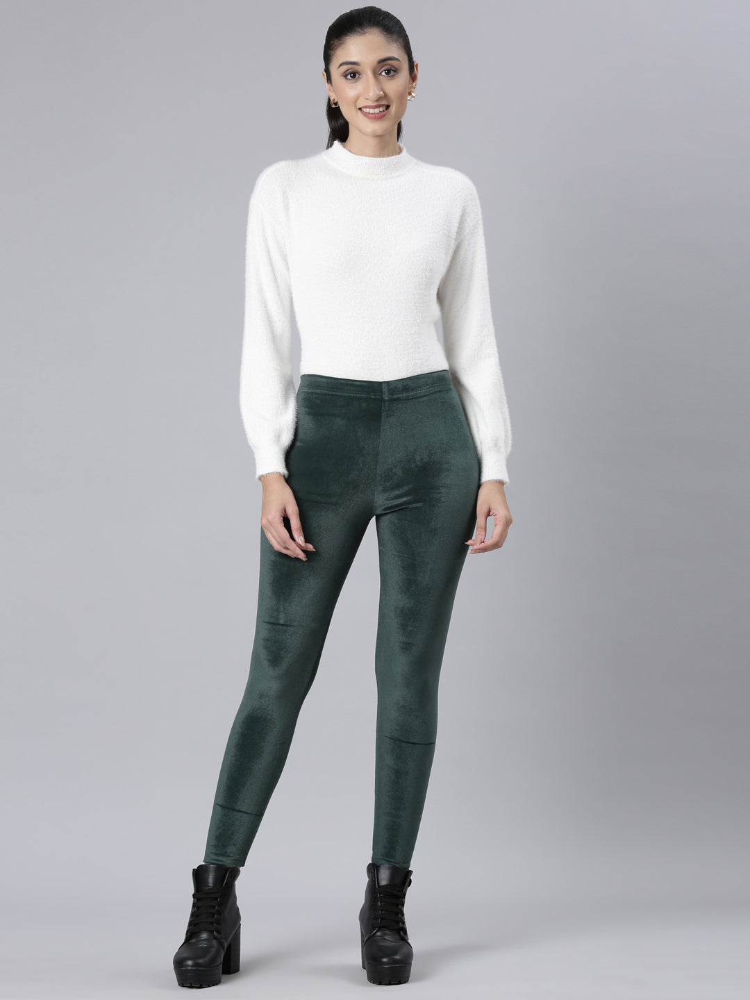 Bottle Green Velour Leggings