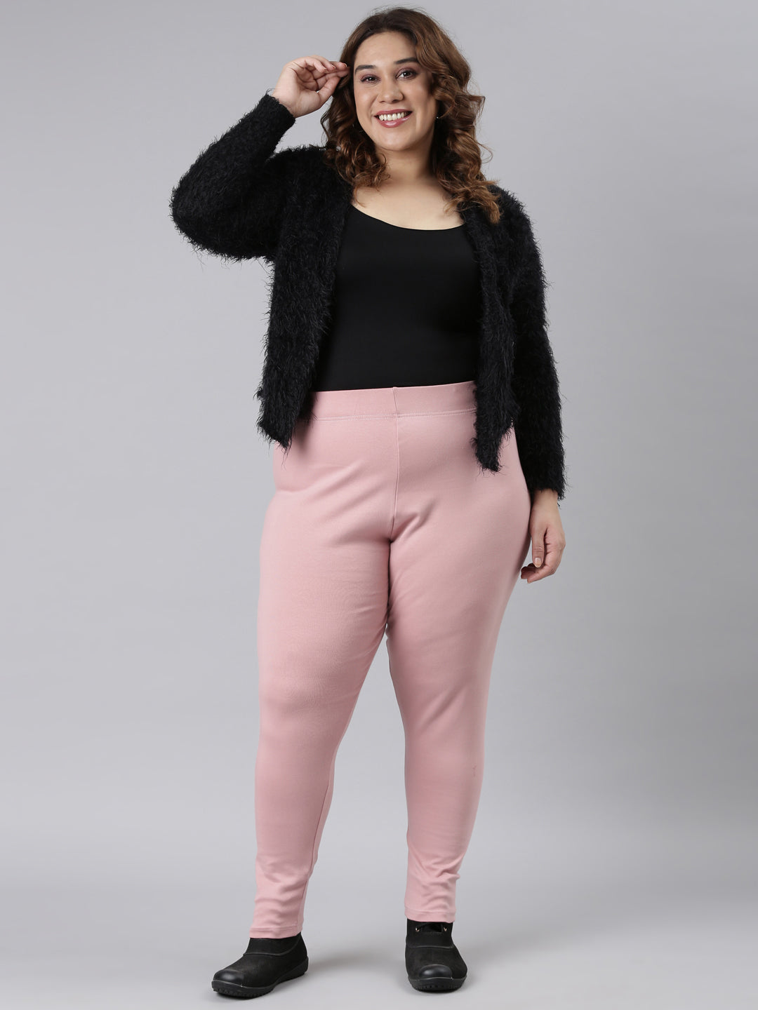 Baby Pink Cotton Stretch Ribbed warm Leggings
