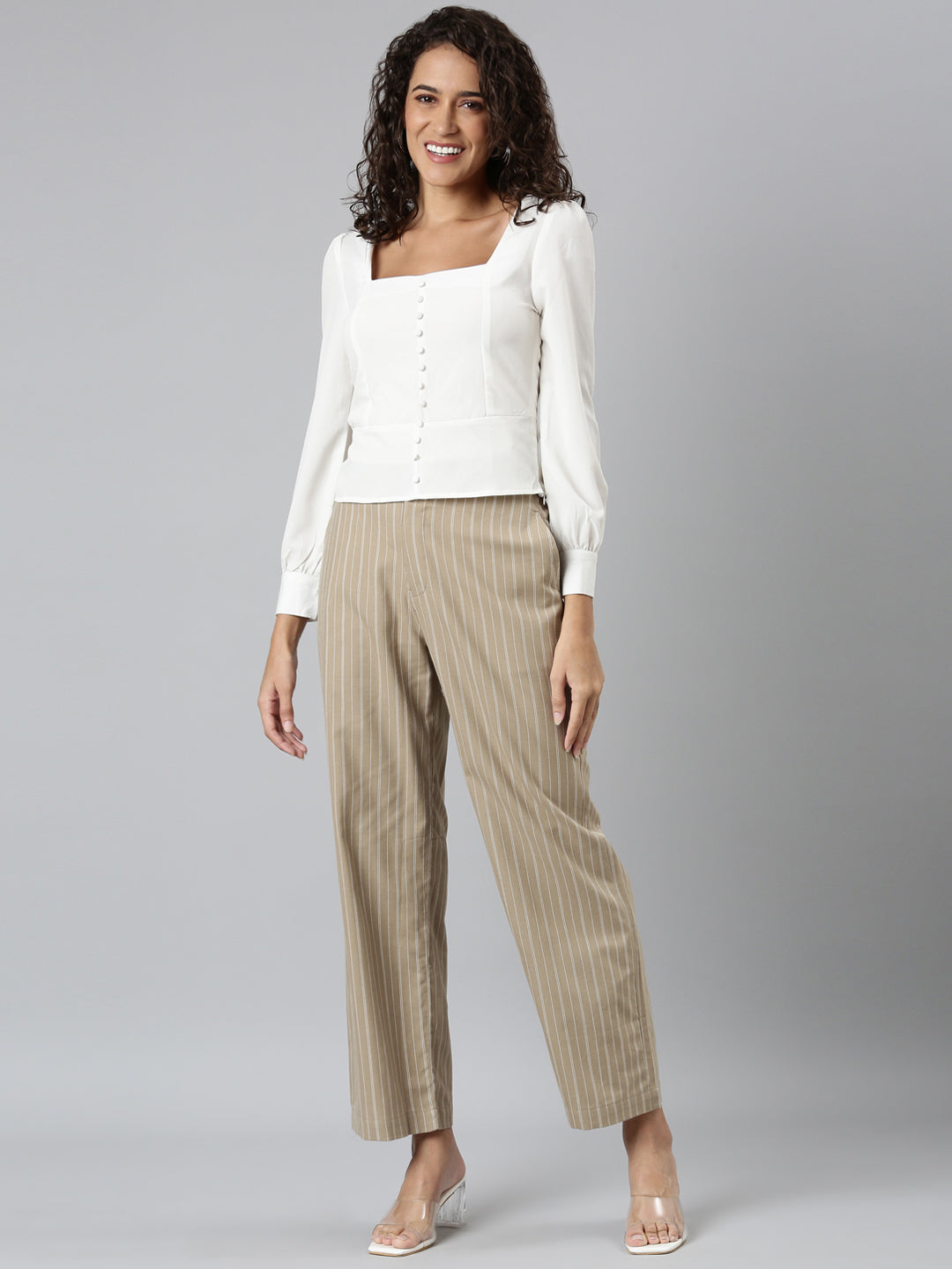 Beige Cotton Stripes Cargo Pant