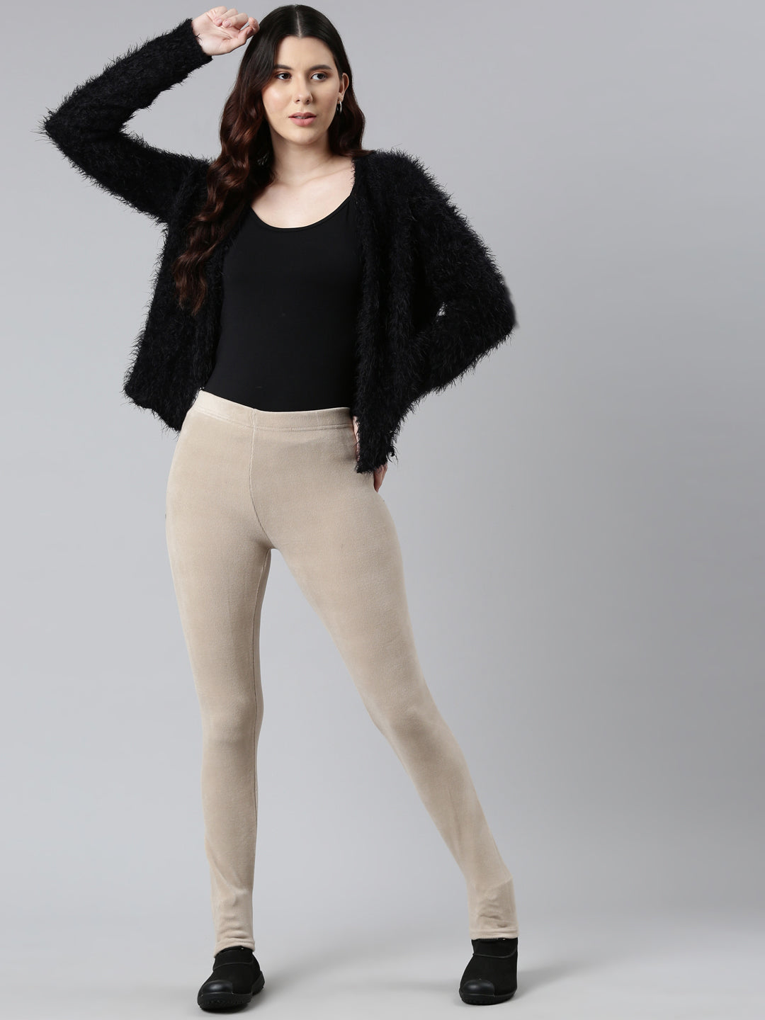 Beige Velour Ultra Warm Leggings