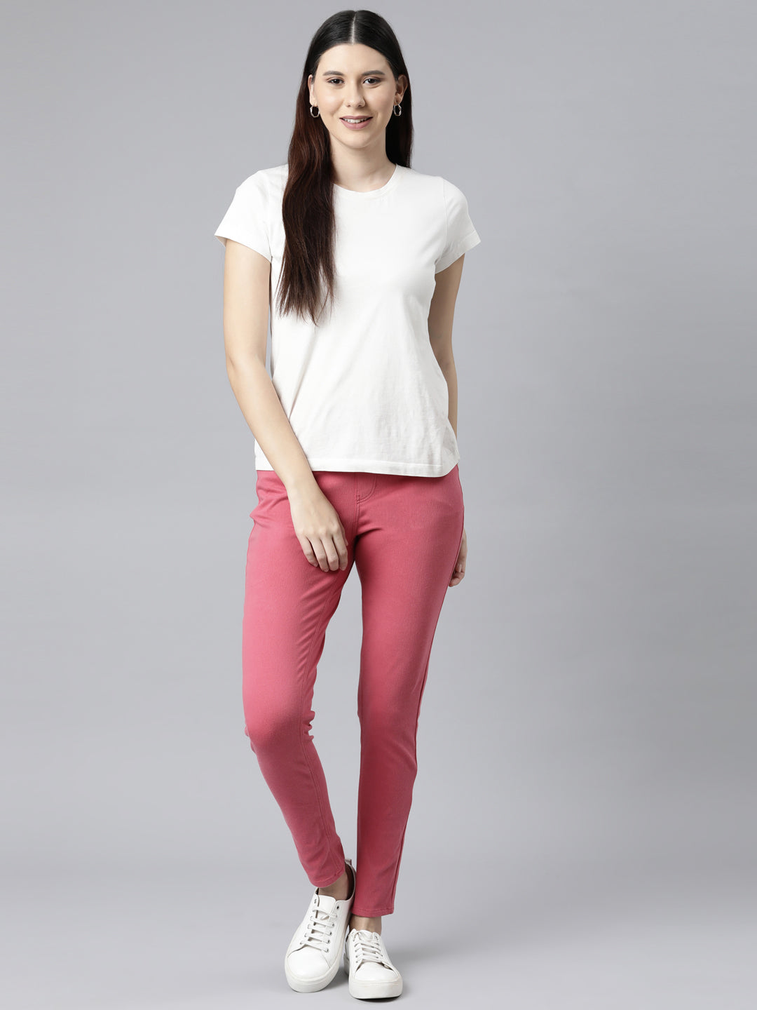 Coral Cotton Polyester Super Stretch Jeggings